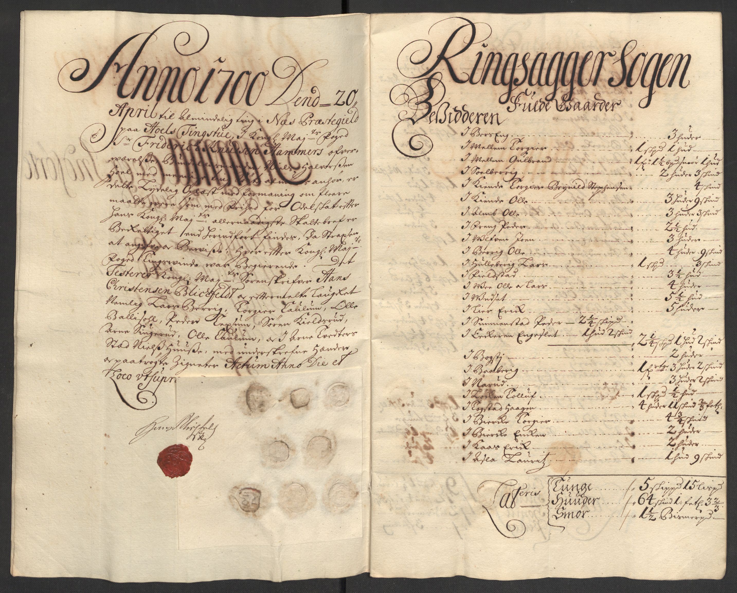 Rentekammeret inntil 1814, Reviderte regnskaper, Fogderegnskap, AV/RA-EA-4092/R16/L1039: Fogderegnskap Hedmark, 1700, s. 136