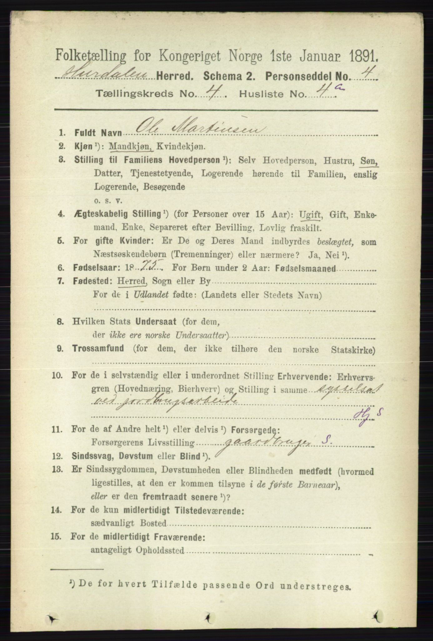 RA, Folketelling 1891 for 0239 Hurdal herred, 1891, s. 1449