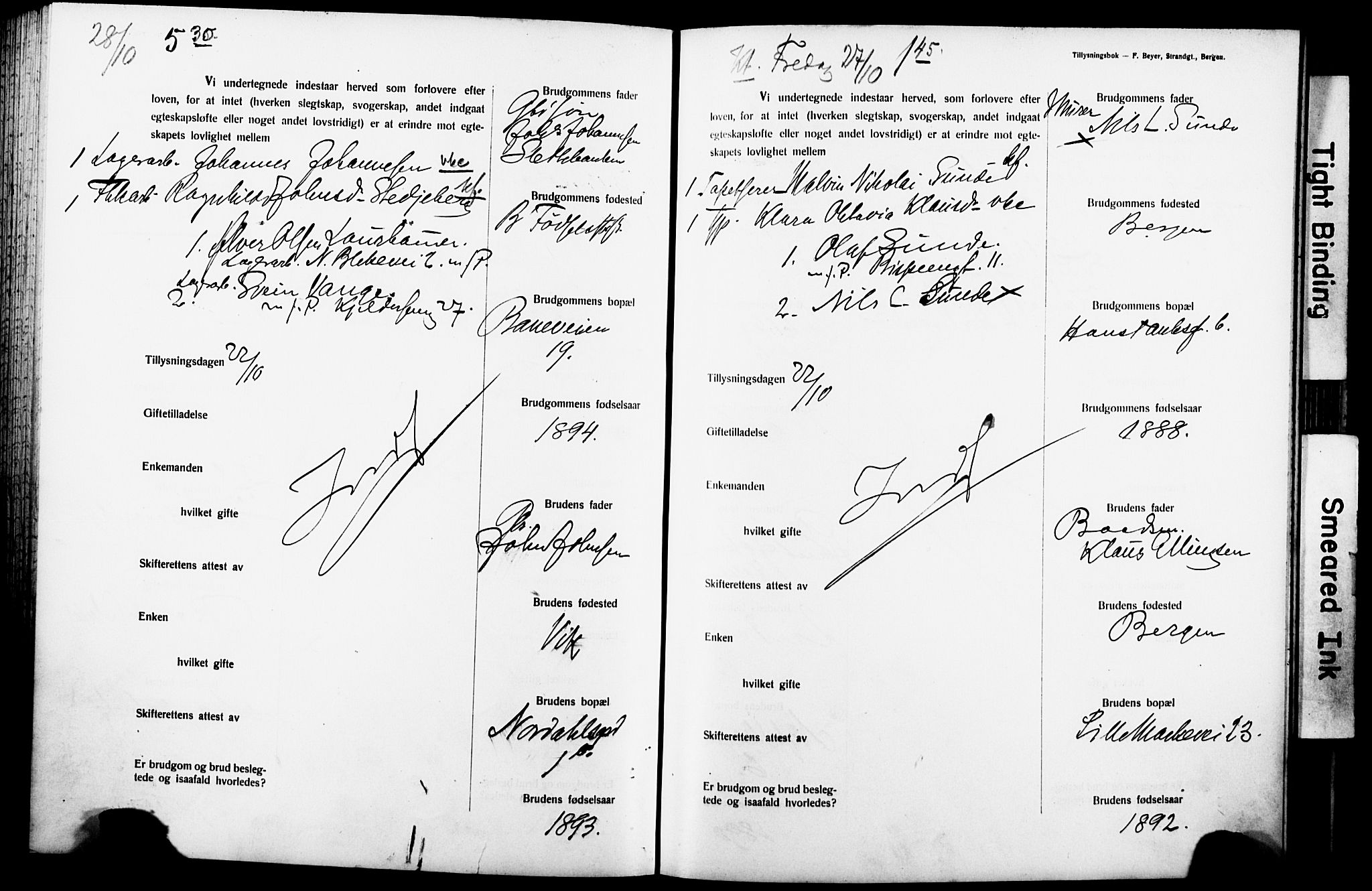Nykirken Sokneprestembete, SAB/A-77101: Forlovererklæringer nr. II.5.7, 1914-1917, s. 179