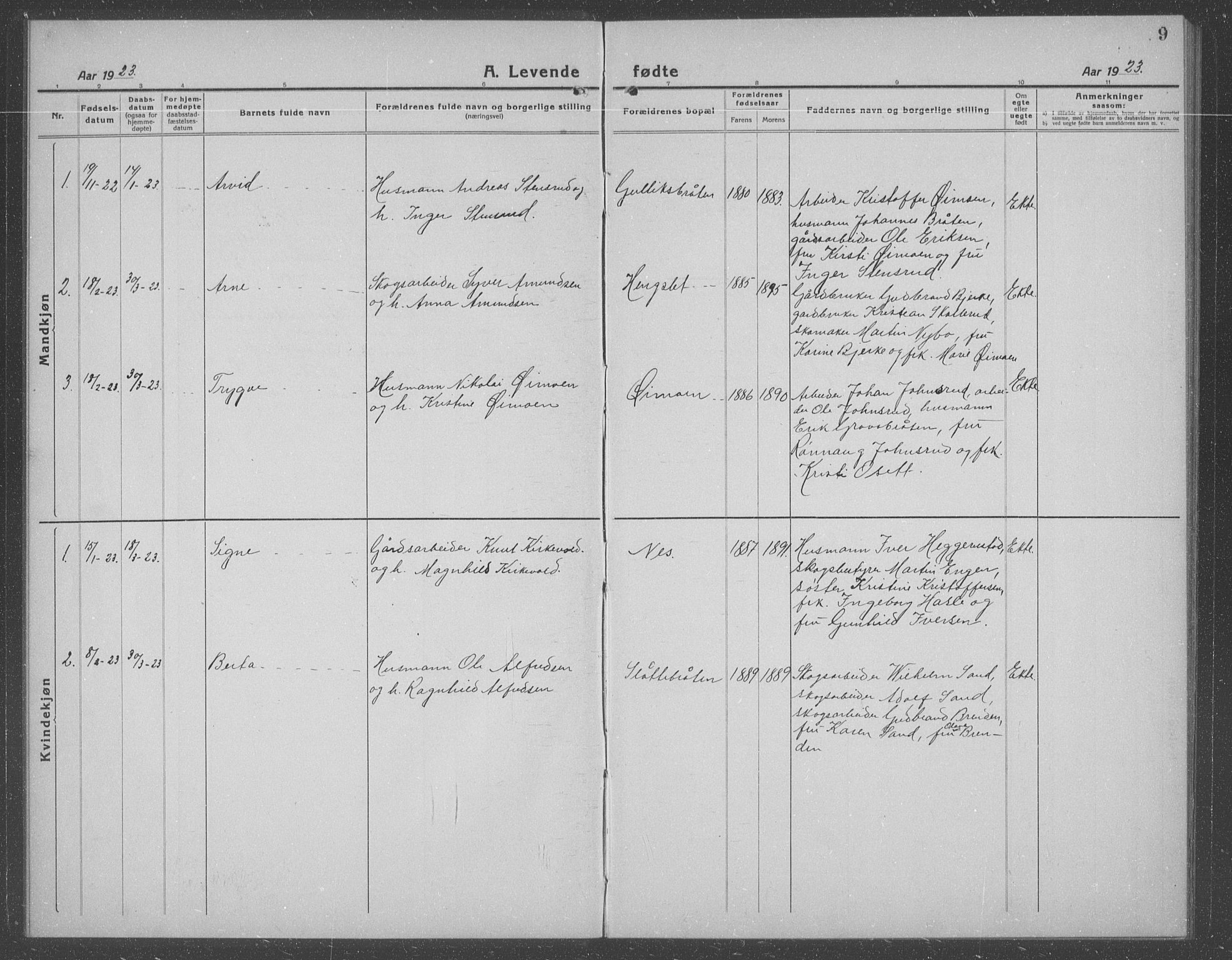 Ådal kirkebøker, AV/SAKO-A-248/G/Gb/L0003: Klokkerbok nr. II 3, 1921-1939, s. 9