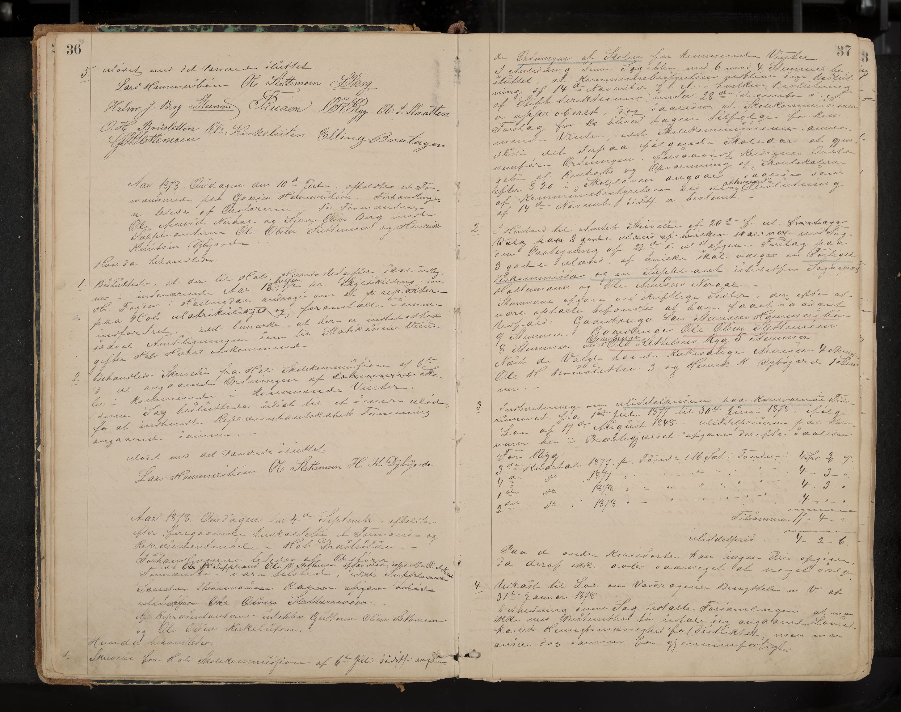 Hol formannskap og sentraladministrasjon, IKAK/0620021-1/A/L0001: Møtebok, 1877-1893, s. 36-37