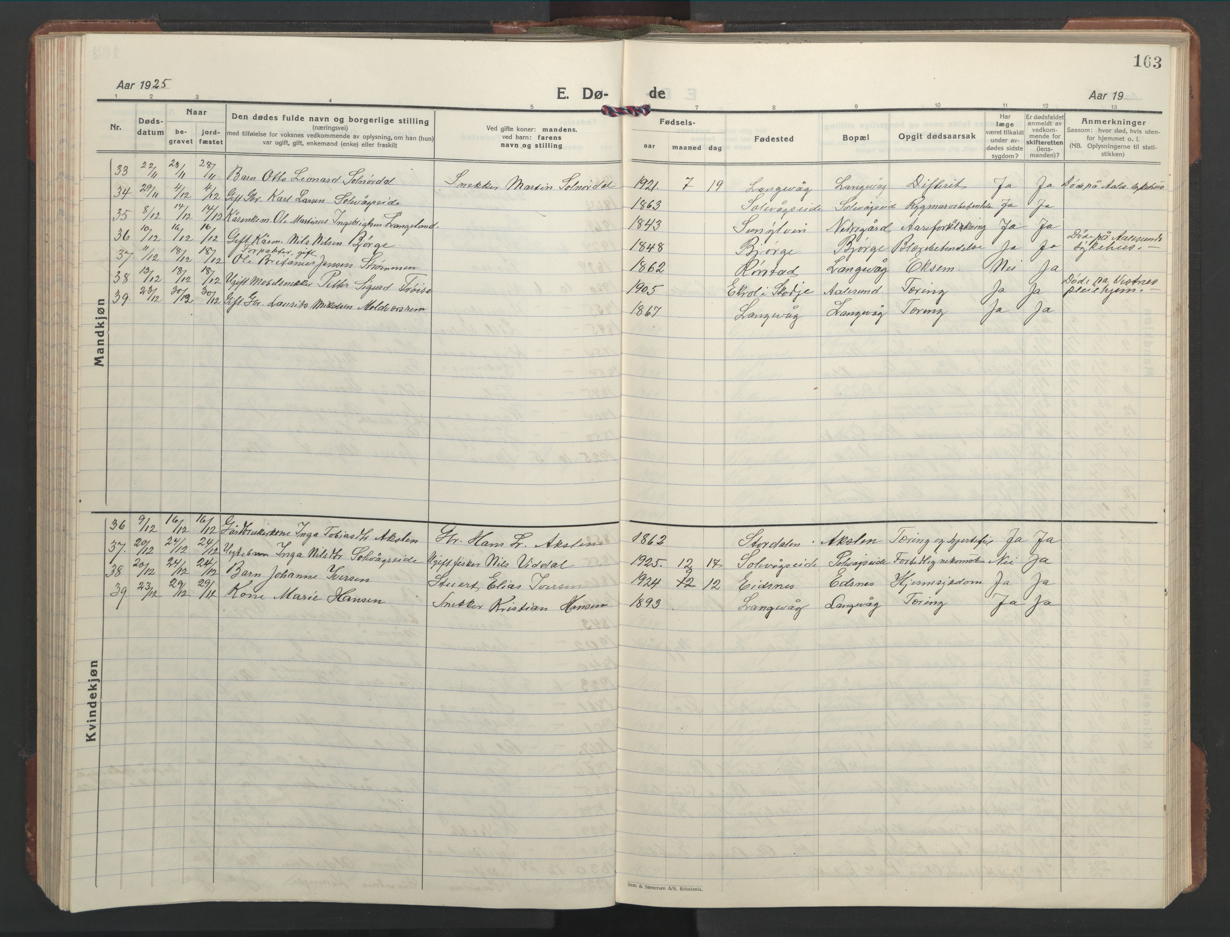 Ministerialprotokoller, klokkerbøker og fødselsregistre - Møre og Romsdal, AV/SAT-A-1454/528/L0435: Klokkerbok nr. 528C16, 1923-1957, s. 163