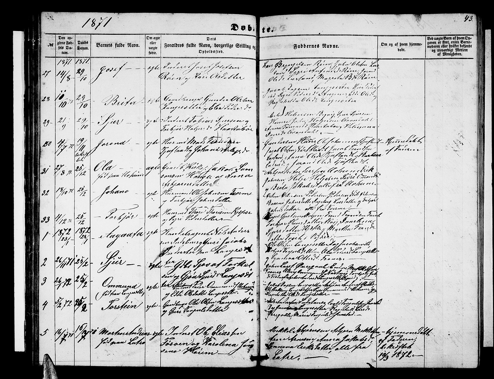 Ullensvang sokneprestembete, AV/SAB-A-78701/H/Hab: Klokkerbok nr. E 6, 1857-1886, s. 43