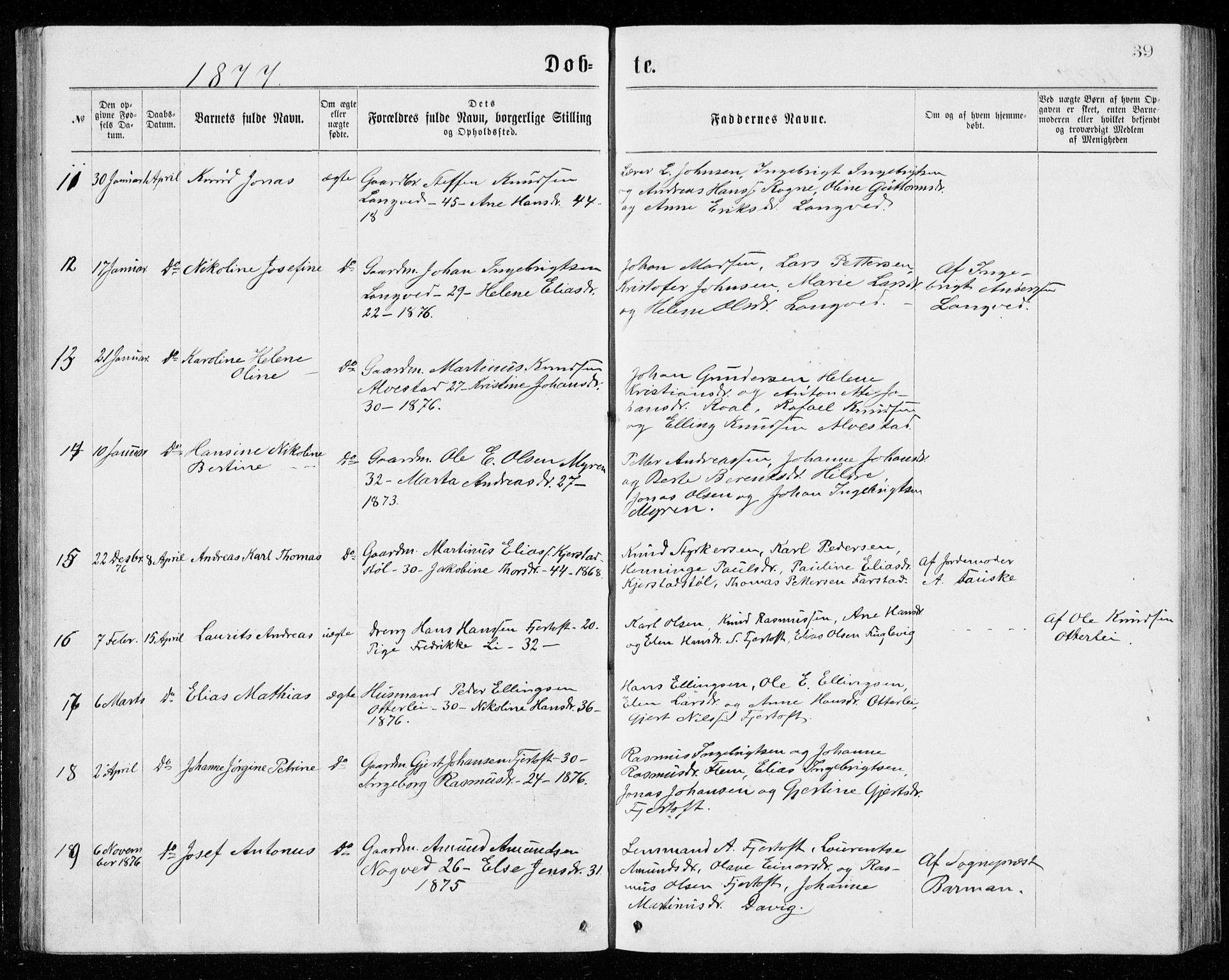 Ministerialprotokoller, klokkerbøker og fødselsregistre - Møre og Romsdal, SAT/A-1454/536/L0509: Klokkerbok nr. 536C04, 1871-1881, s. 39