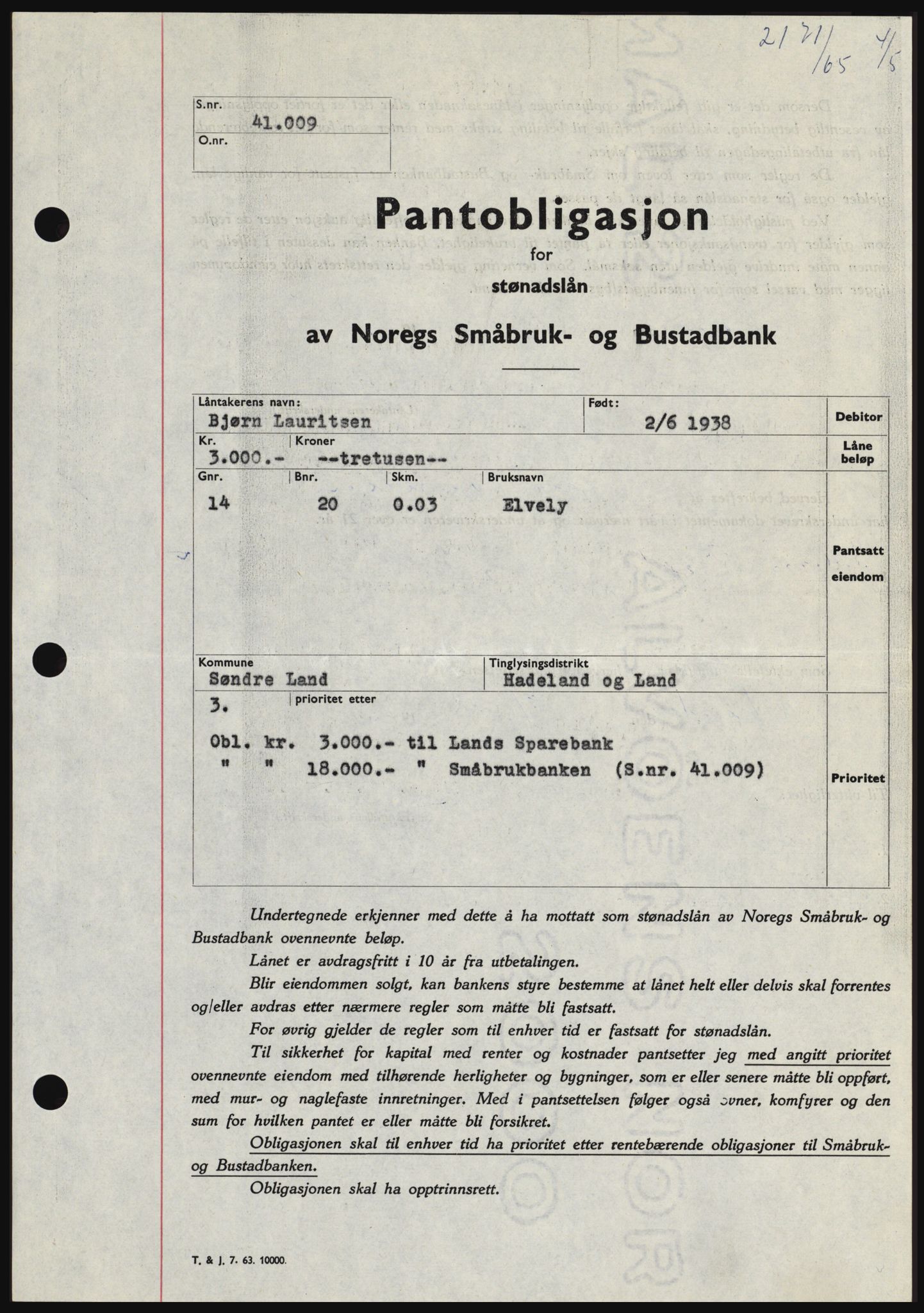 Hadeland og Land tingrett, SAH/TING-010/H/Hb/Hbc/L0058: Pantebok nr. B58, 1965-1965, Dagboknr: 2171/1965