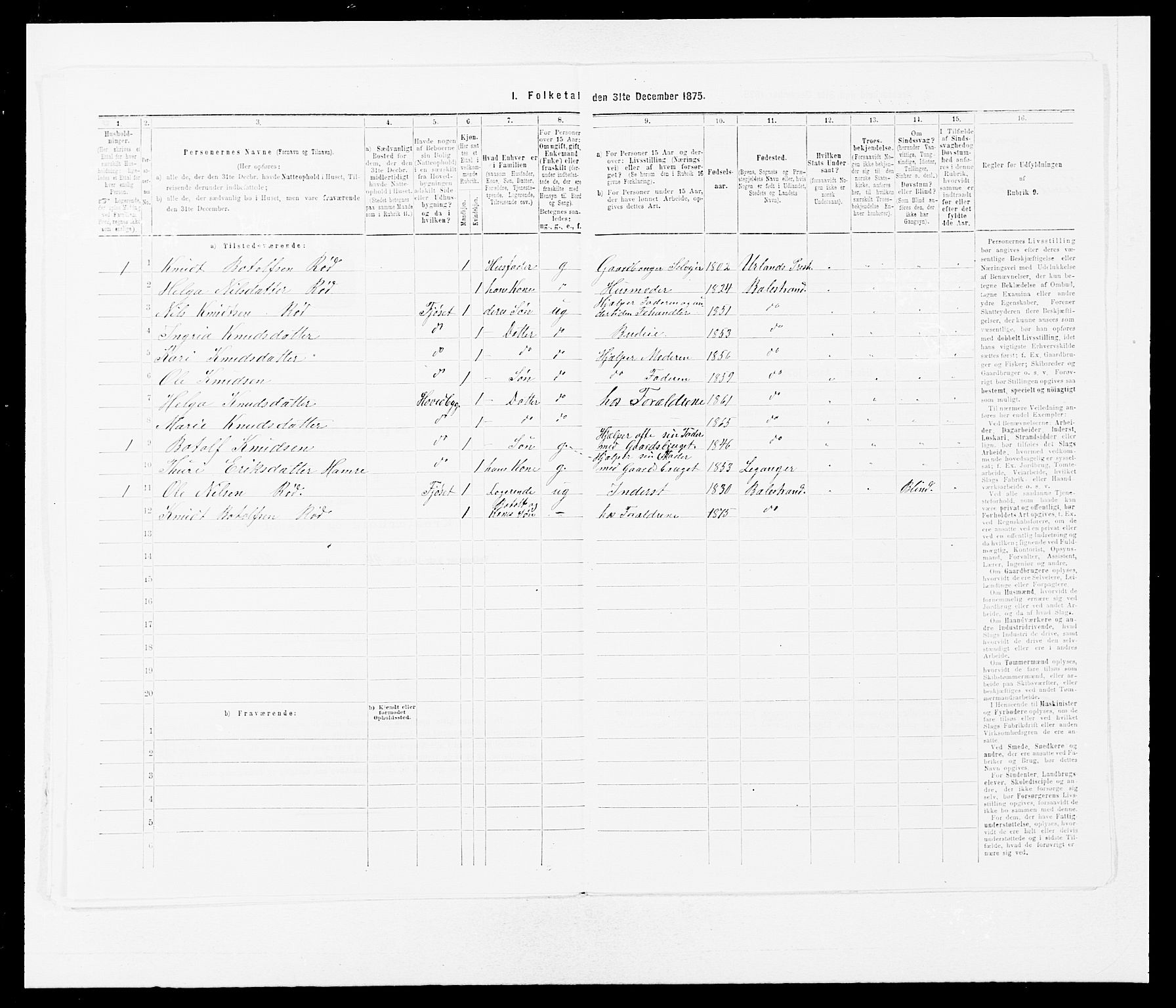 SAB, Folketelling 1875 for 1418P Balestrand prestegjeld, 1875, s. 368