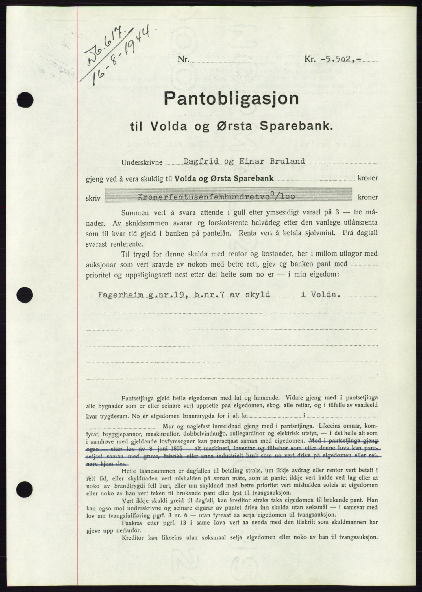 Søre Sunnmøre sorenskriveri, AV/SAT-A-4122/1/2/2C/L0114: Pantebok nr. 1-2B, 1943-1947, Dagboknr: 617/1944