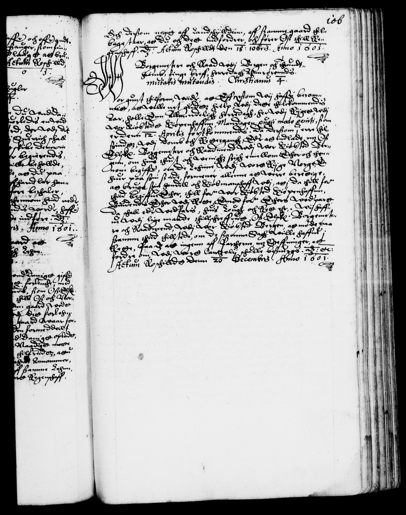 Danske Kanselli 1572-1799, RA/EA-3023/F/Fc/Fca/Fcab/L0003: Norske tegnelser (mikrofilm), 1596-1616, s. 106a