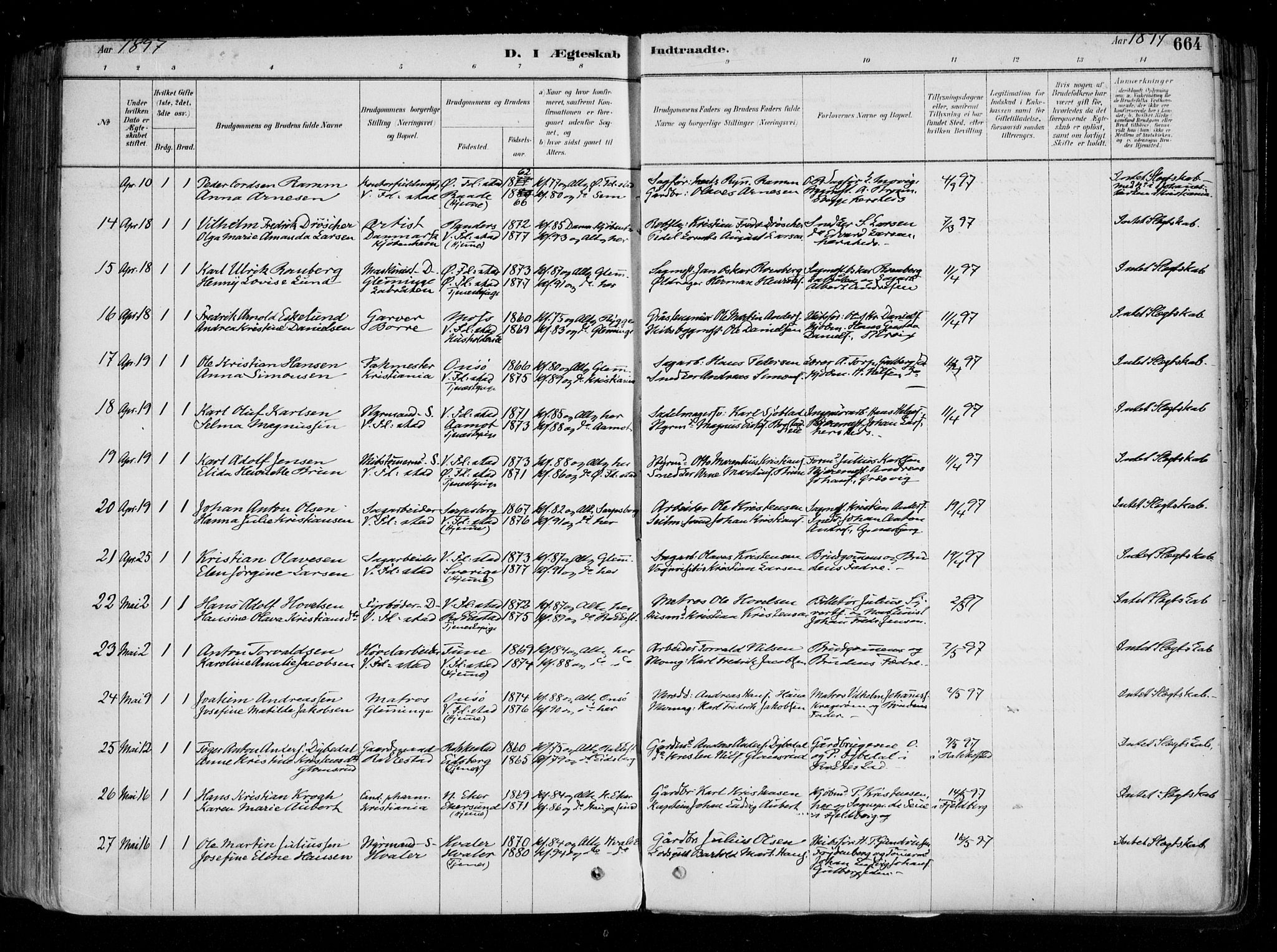 Fredrikstad domkirkes prestekontor Kirkebøker, SAO/A-10906/F/Fa/L0004: Ministerialbok nr. 4, 1878-1907, s. 664