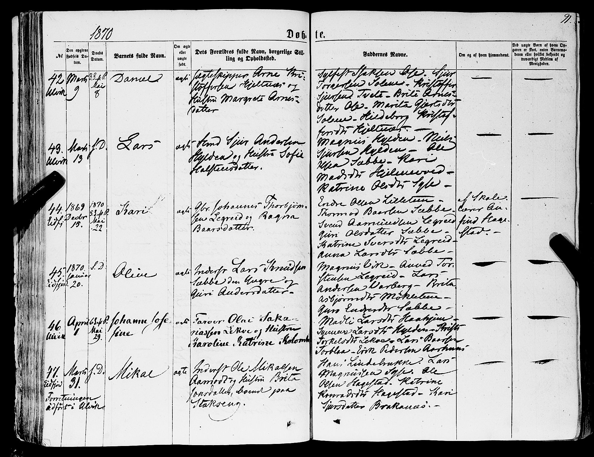 Ulvik sokneprestembete, AV/SAB-A-78801/H/Haa: Ministerialbok nr. A 15, 1864-1878, s. 91