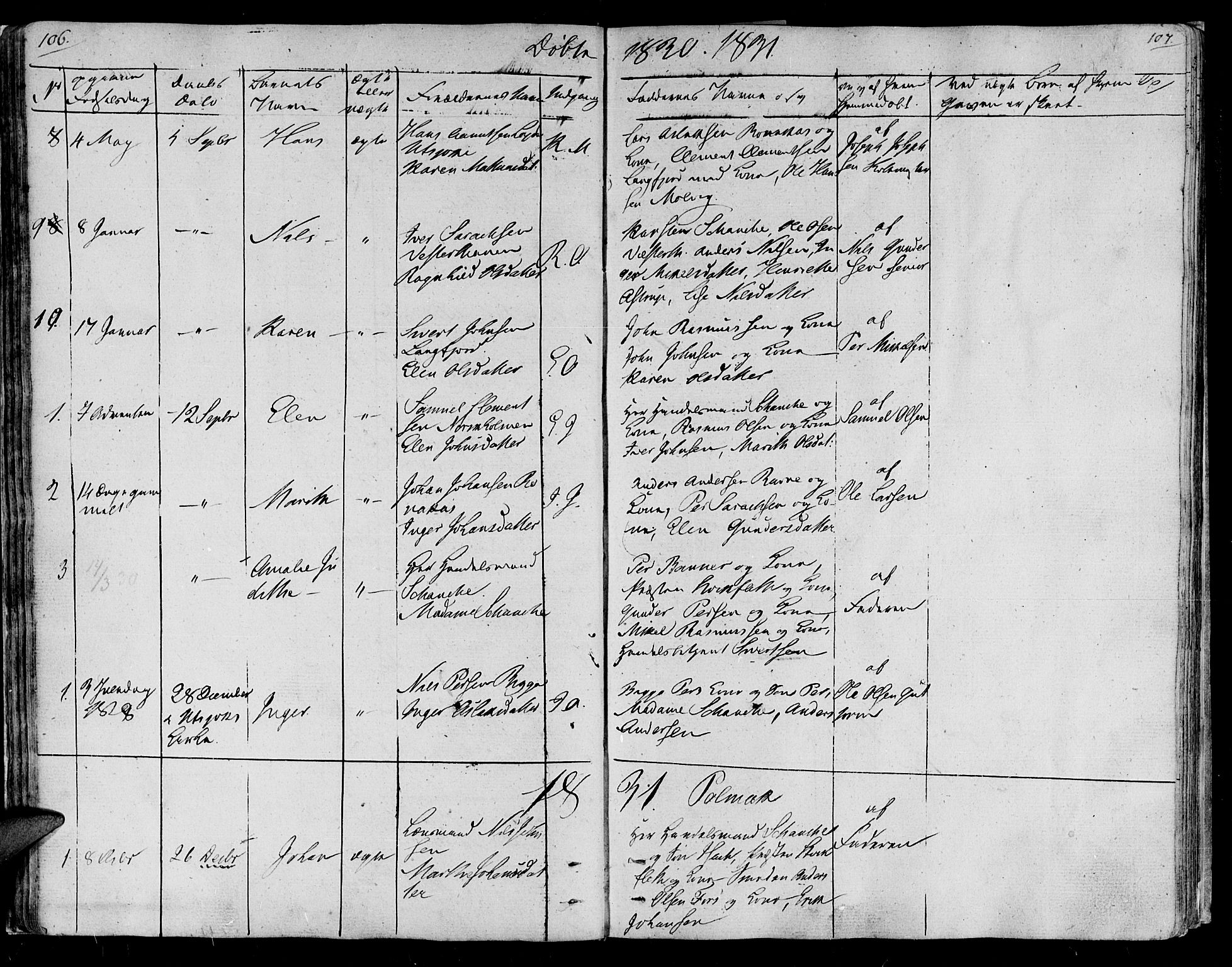 Lebesby sokneprestkontor, AV/SATØ-S-1353/H/Ha/L0002kirke: Ministerialbok nr. 2, 1816-1833, s. 106-107