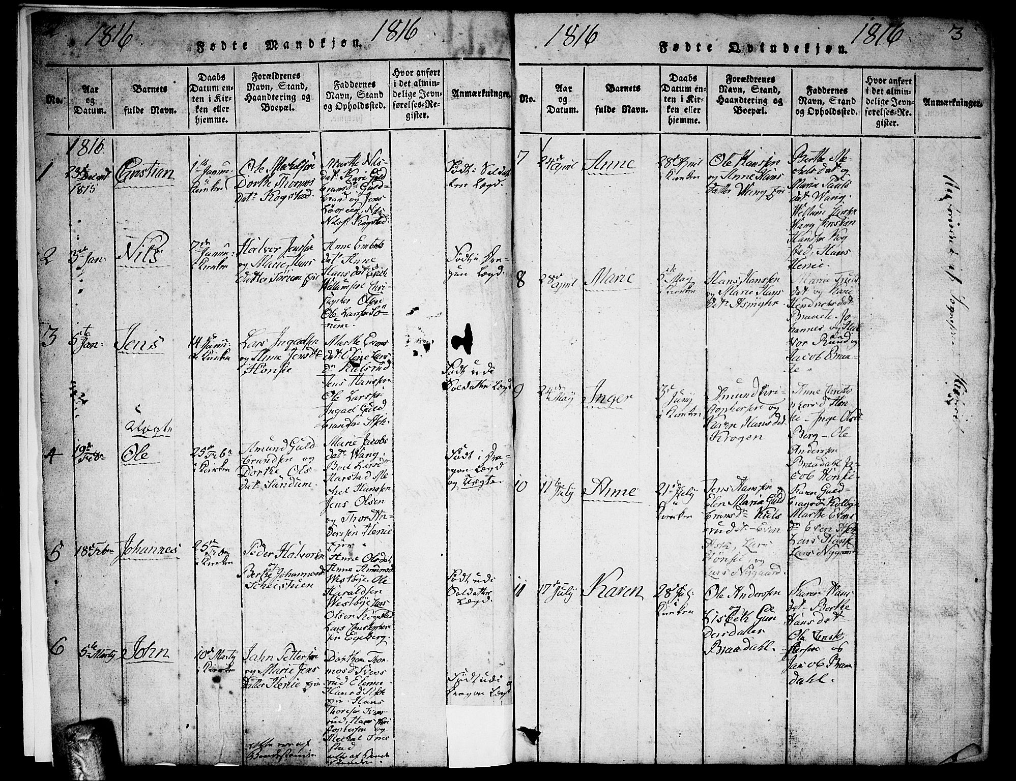 Gjerdrum prestekontor Kirkebøker, AV/SAO-A-10412b/F/Fa/L0004: Ministerialbok nr. I 4, 1816-1836, s. 2-3