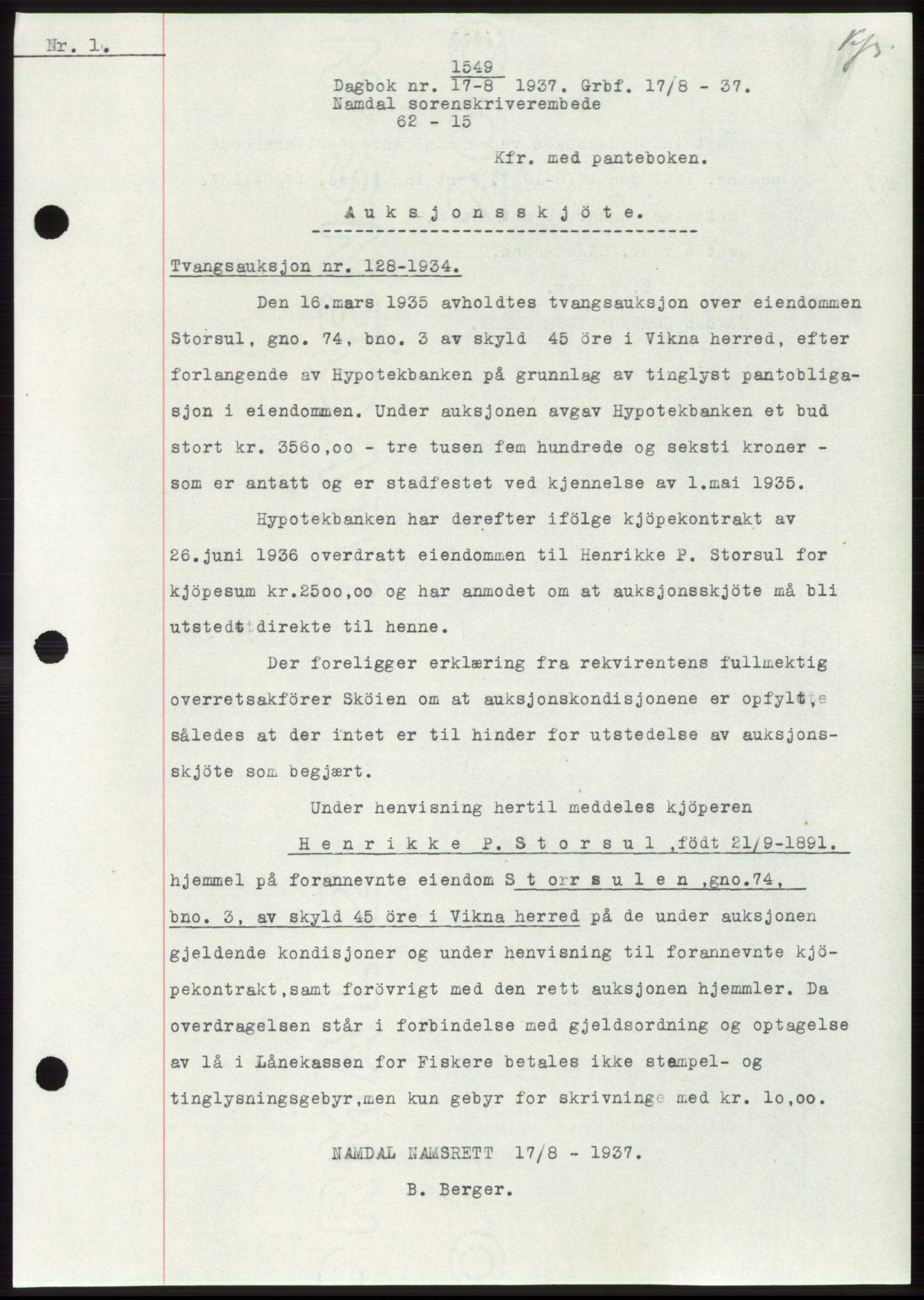 Namdal sorenskriveri, SAT/A-4133/1/2/2C: Pantebok nr. -, 1937-1939, Tingl.dato: 17.08.1937