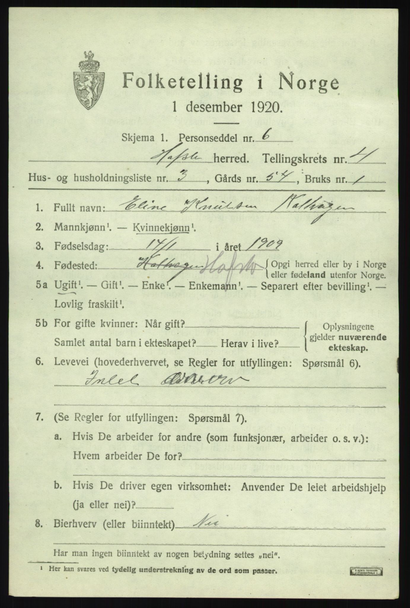 SAB, Folketelling 1920 for 1425 Hafslo herred, 1920, s. 2666
