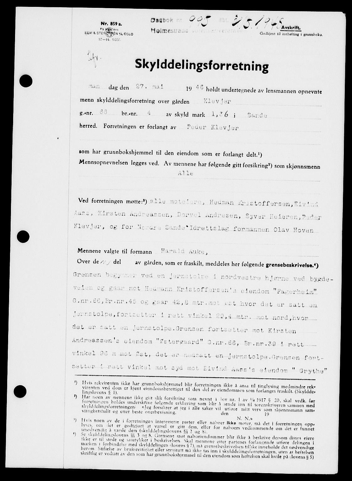 Holmestrand sorenskriveri, SAKO/A-67/G/Ga/Gaa/L0064: Pantebok nr. A-64, 1948-1948, Dagboknr: 995/1948