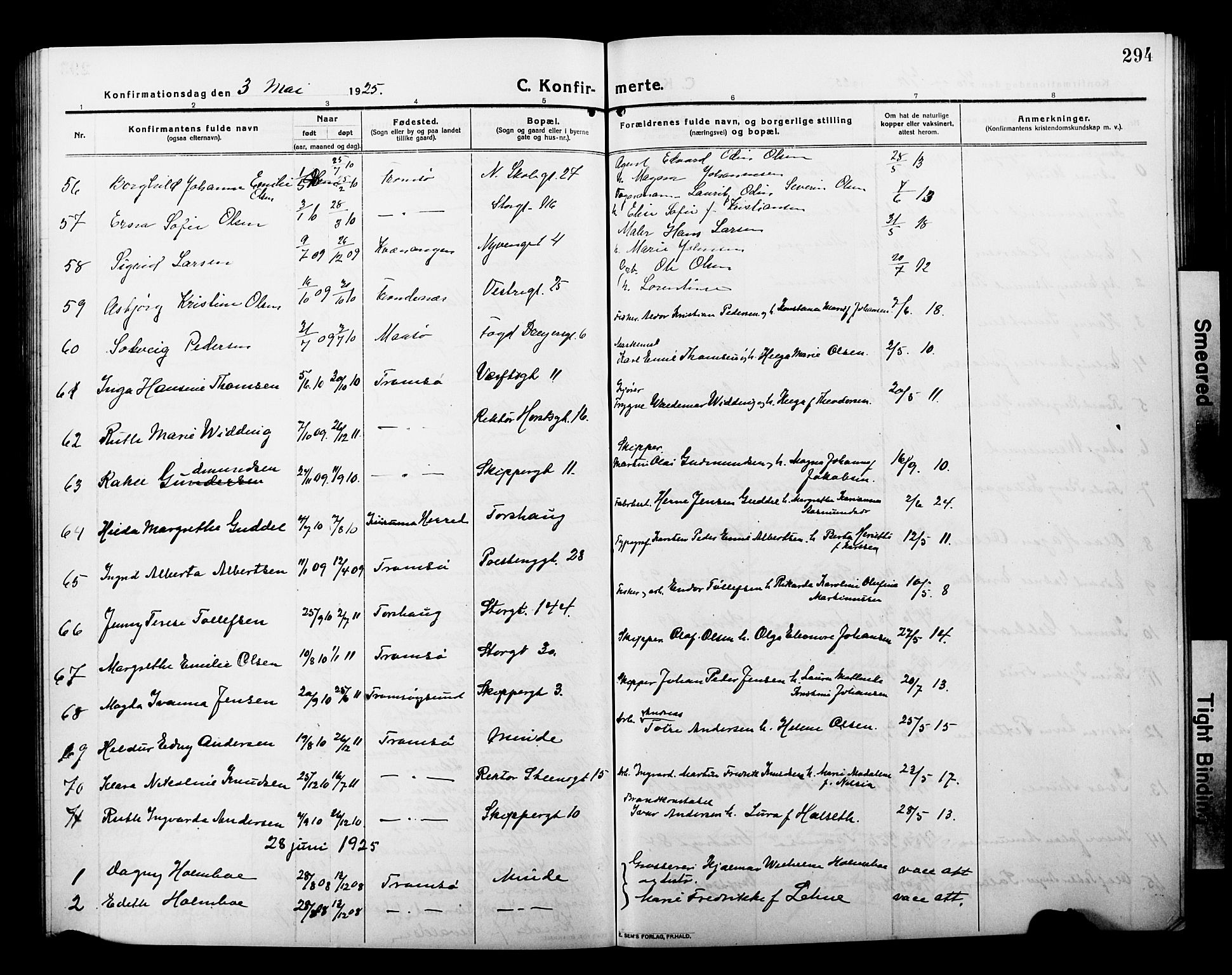 Tromsø sokneprestkontor/stiftsprosti/domprosti, AV/SATØ-S-1343/G/Gb/L0009klokker: Klokkerbok nr. 9, 1915-1925, s. 294