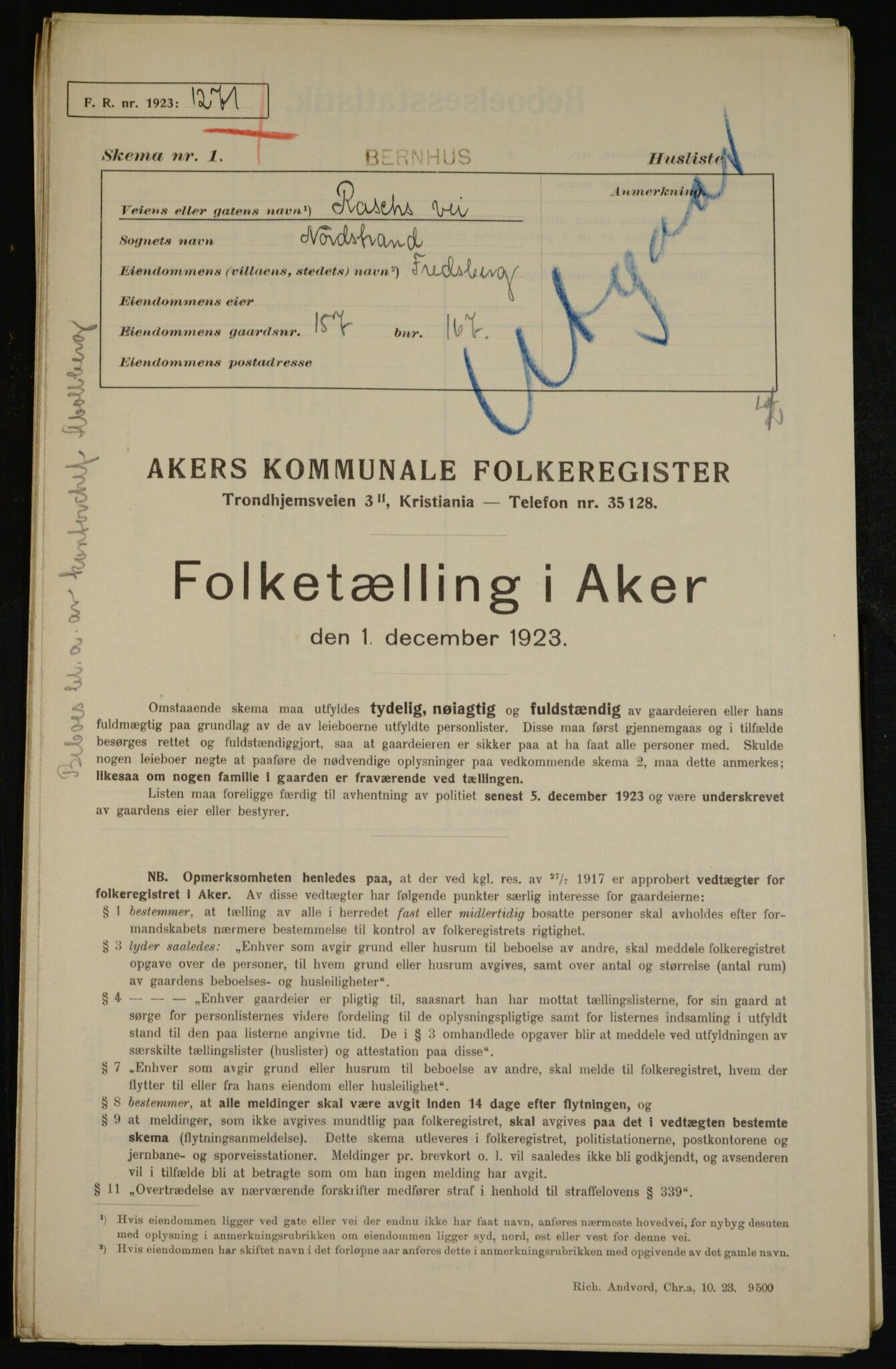 , Kommunal folketelling 1.12.1923 for Aker, 1923, s. 43983