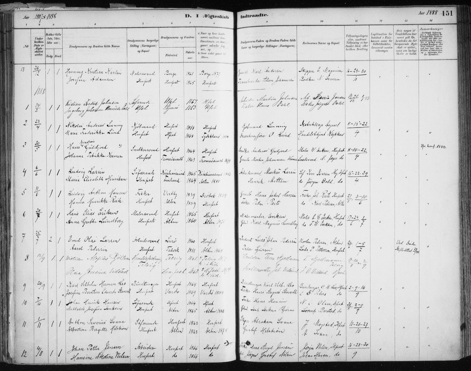 Hammerfest sokneprestkontor, SATØ/S-1347/H/Ha/L0008.kirke: Ministerialbok nr. 8, 1878-1889, s. 151