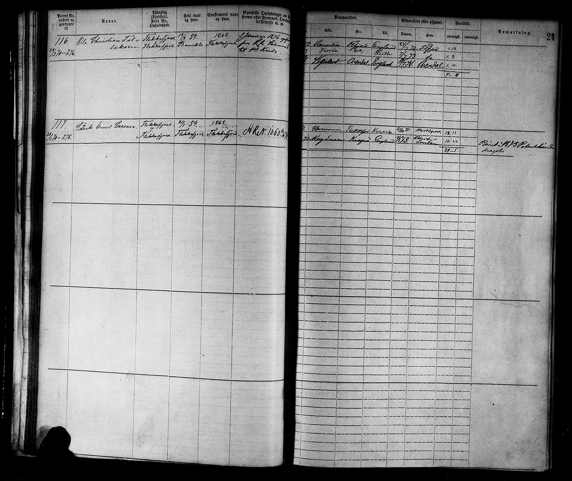 Flekkefjord mønstringskrets, SAK/2031-0018/F/Fa/L0002: Annotasjonsrulle nr 1-1920 med register, N-2, 1870-1891, s. 44