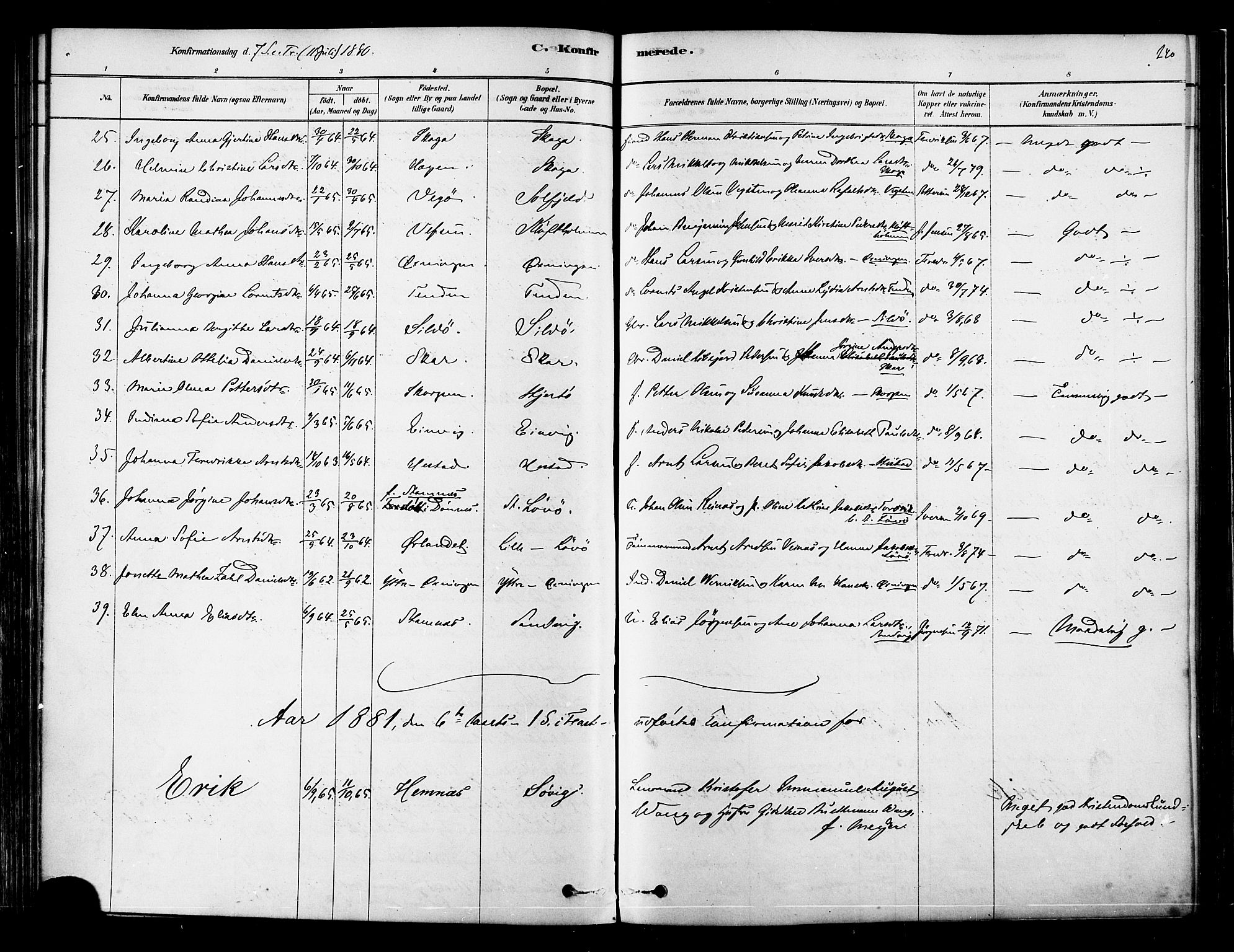 Ministerialprotokoller, klokkerbøker og fødselsregistre - Nordland, AV/SAT-A-1459/834/L0507: Ministerialbok nr. 834A05, 1878-1892, s. 240