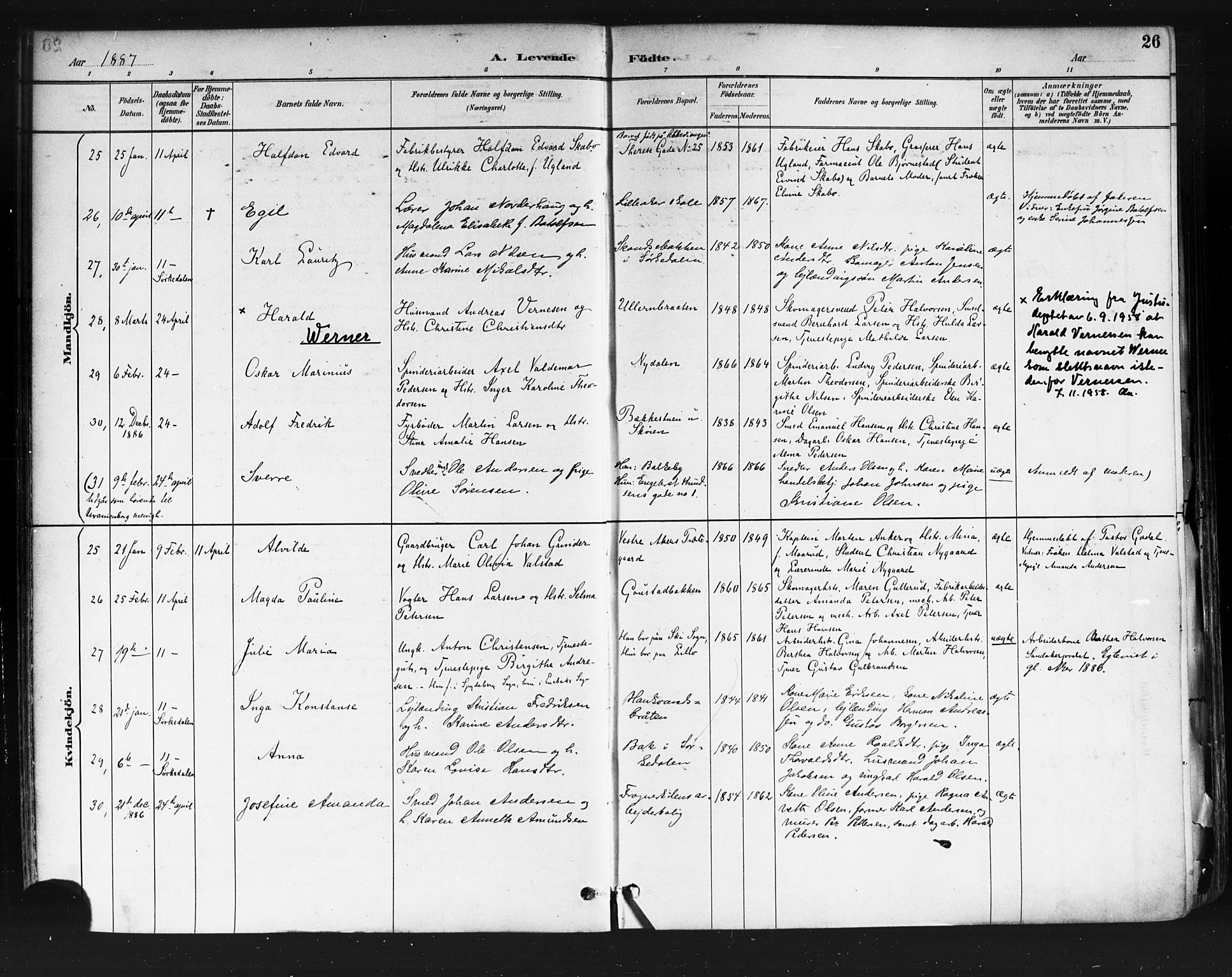 Vestre Aker prestekontor Kirkebøker, AV/SAO-A-10025/F/Fa/L0010: Ministerialbok nr. 10, 1886-1903, s. 26