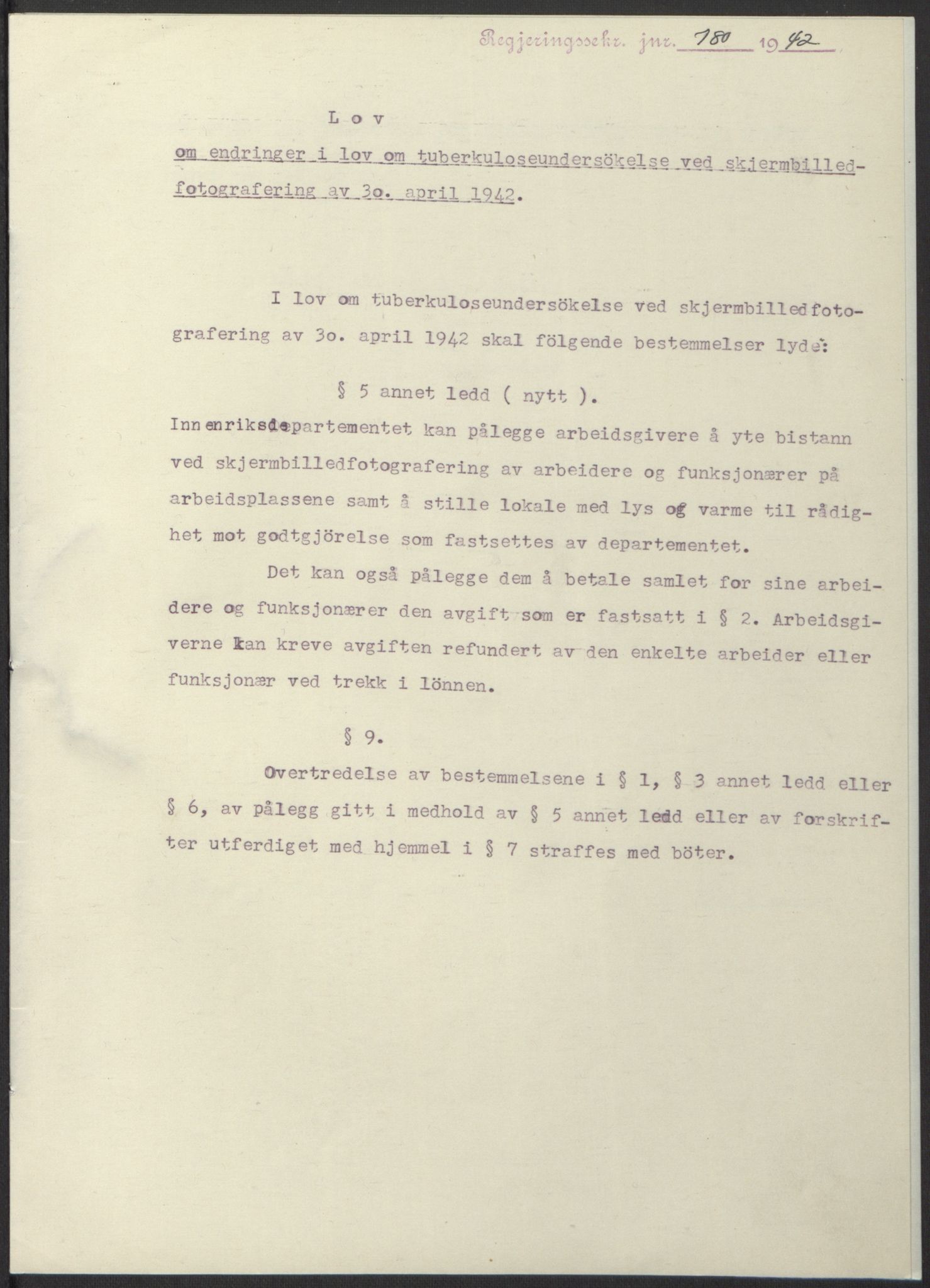 NS-administrasjonen 1940-1945 (Statsrådsekretariatet, de kommisariske statsråder mm), RA/S-4279/D/Db/L0098: Lover II, 1942, s. 579