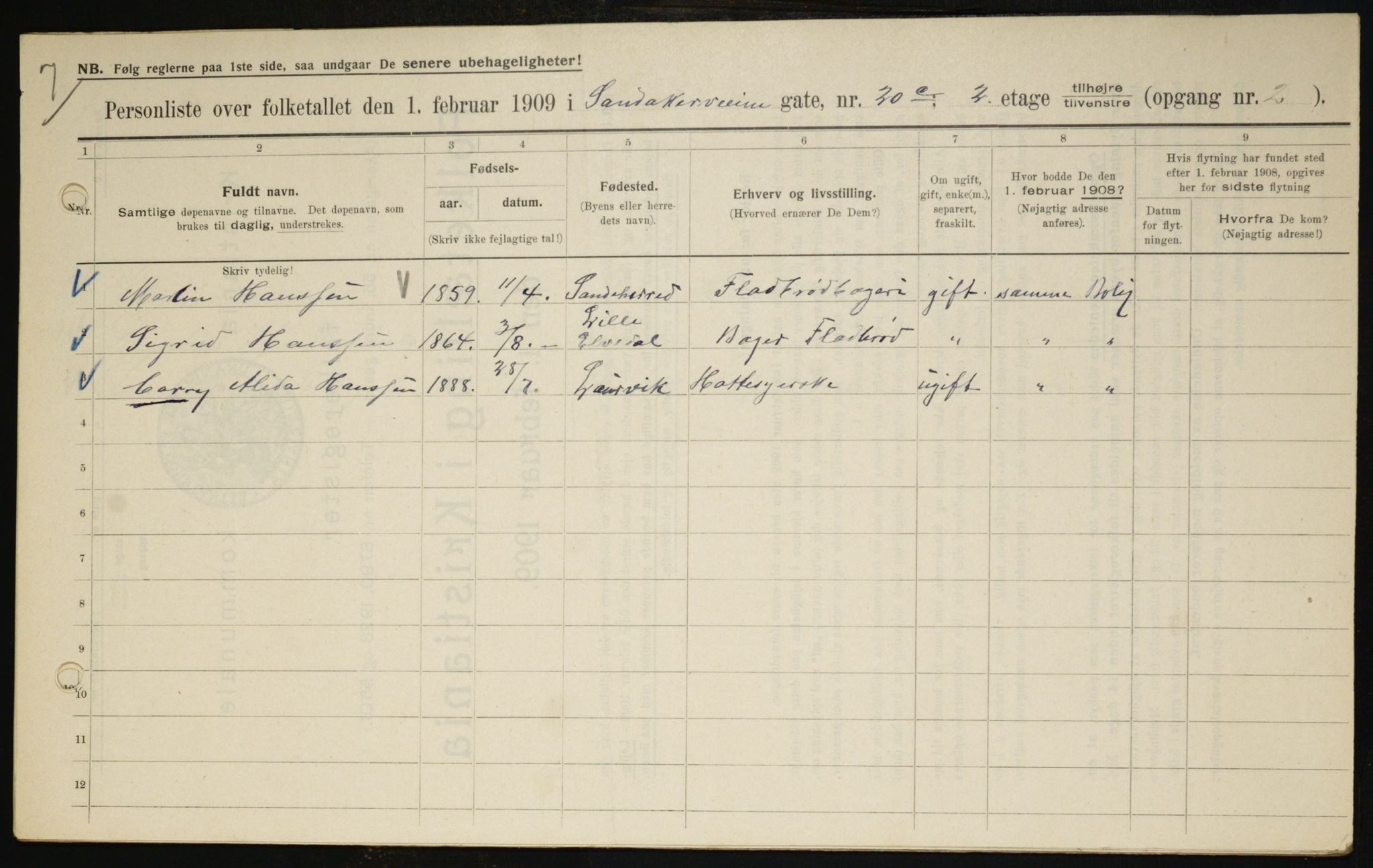 OBA, Kommunal folketelling 1.2.1909 for Kristiania kjøpstad, 1909, s. 78933