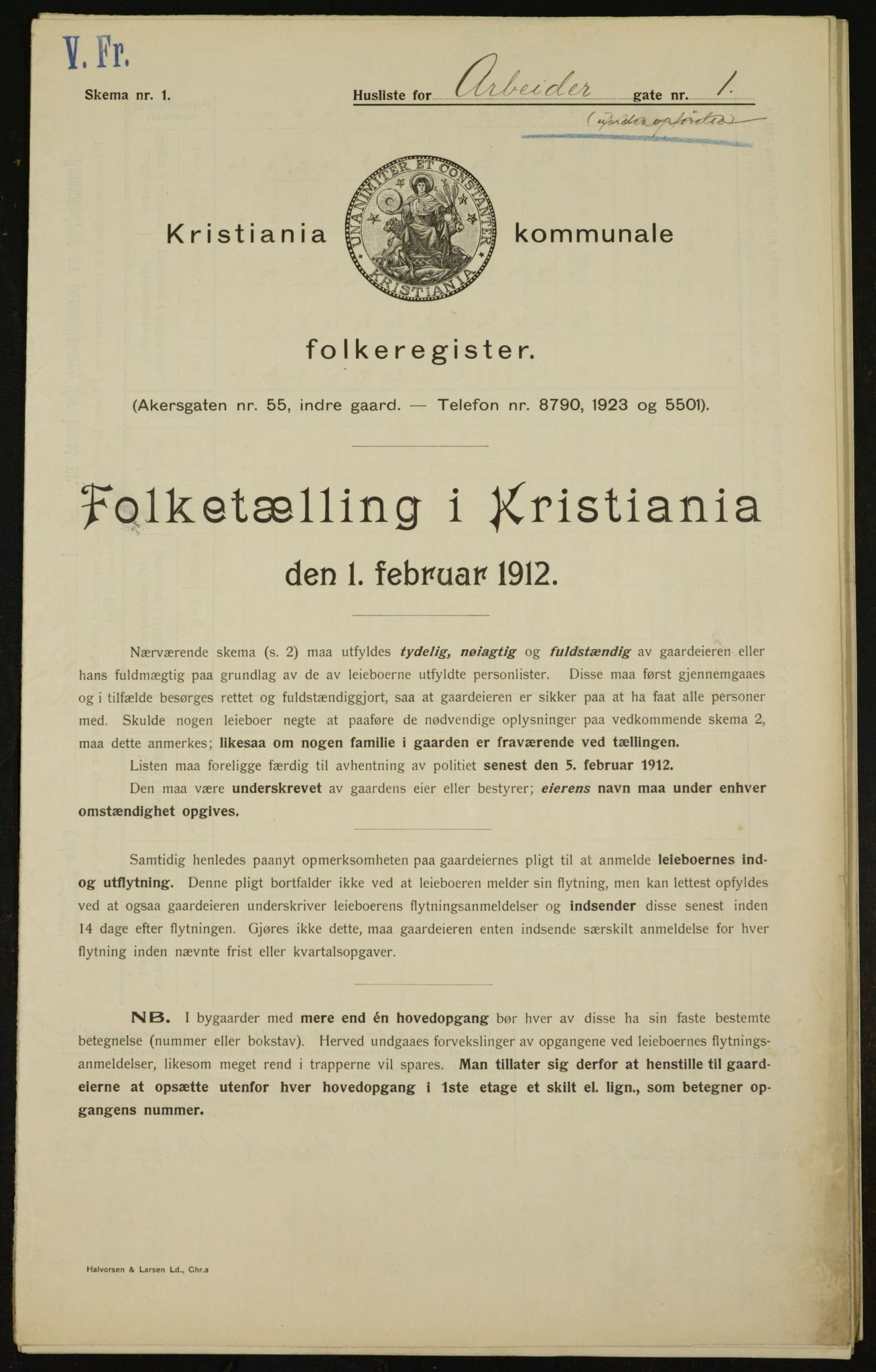 OBA, Kommunal folketelling 1.2.1912 for Kristiania, 1912, s. 1377