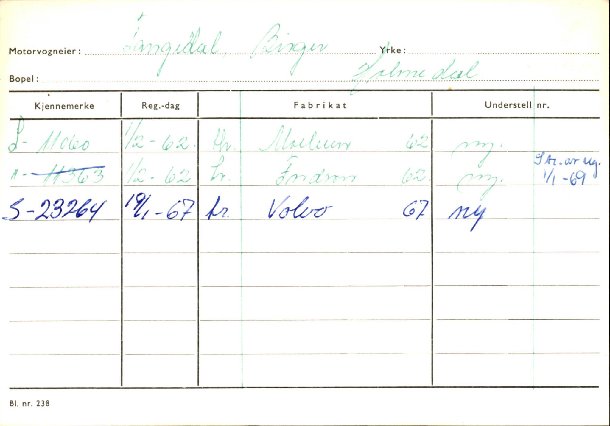 Statens vegvesen, Sogn og Fjordane vegkontor, SAB/A-5301/4/F/L0126: Eigarregister Fjaler M-Å. Leikanger A-Å, 1945-1975, s. 449