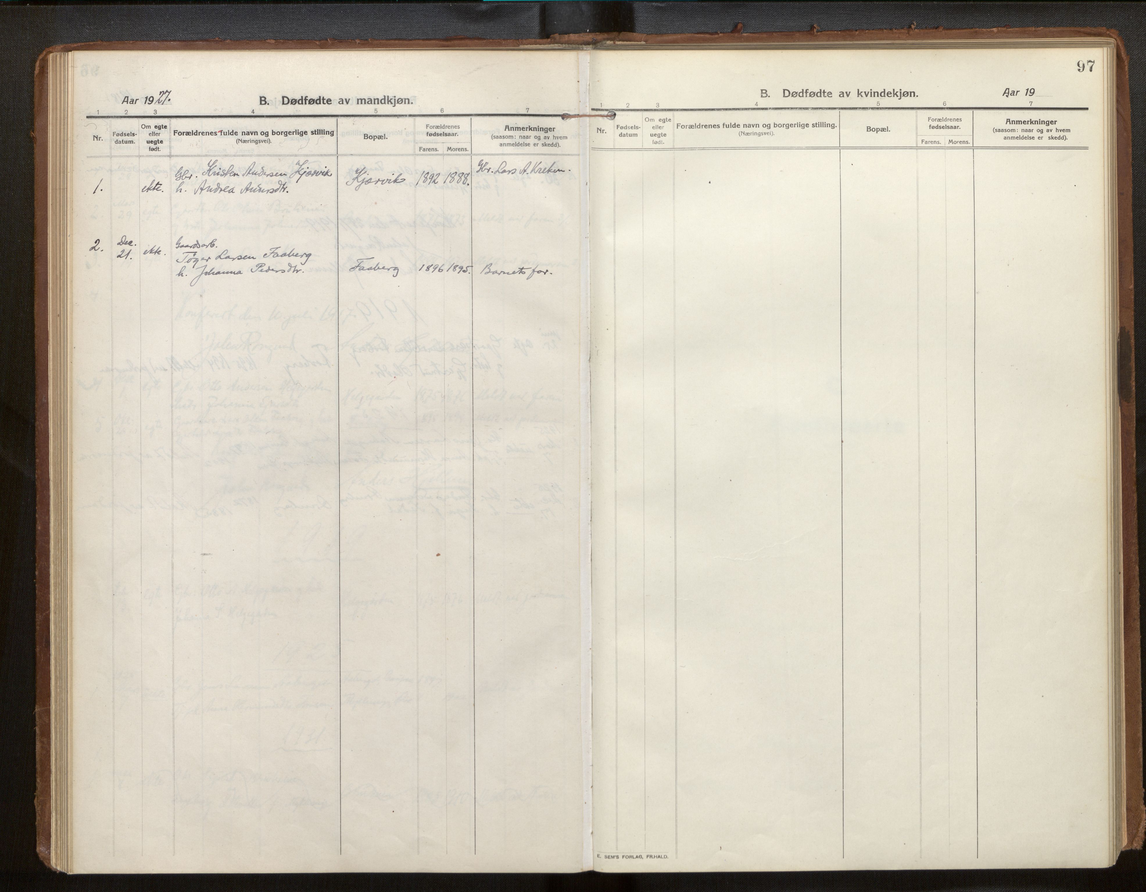 Jostedal sokneprestembete, SAB/A-80601/H/Haa/Haab/L0002: Ministerialbok nr. B 2, 1915-1931, s. 97