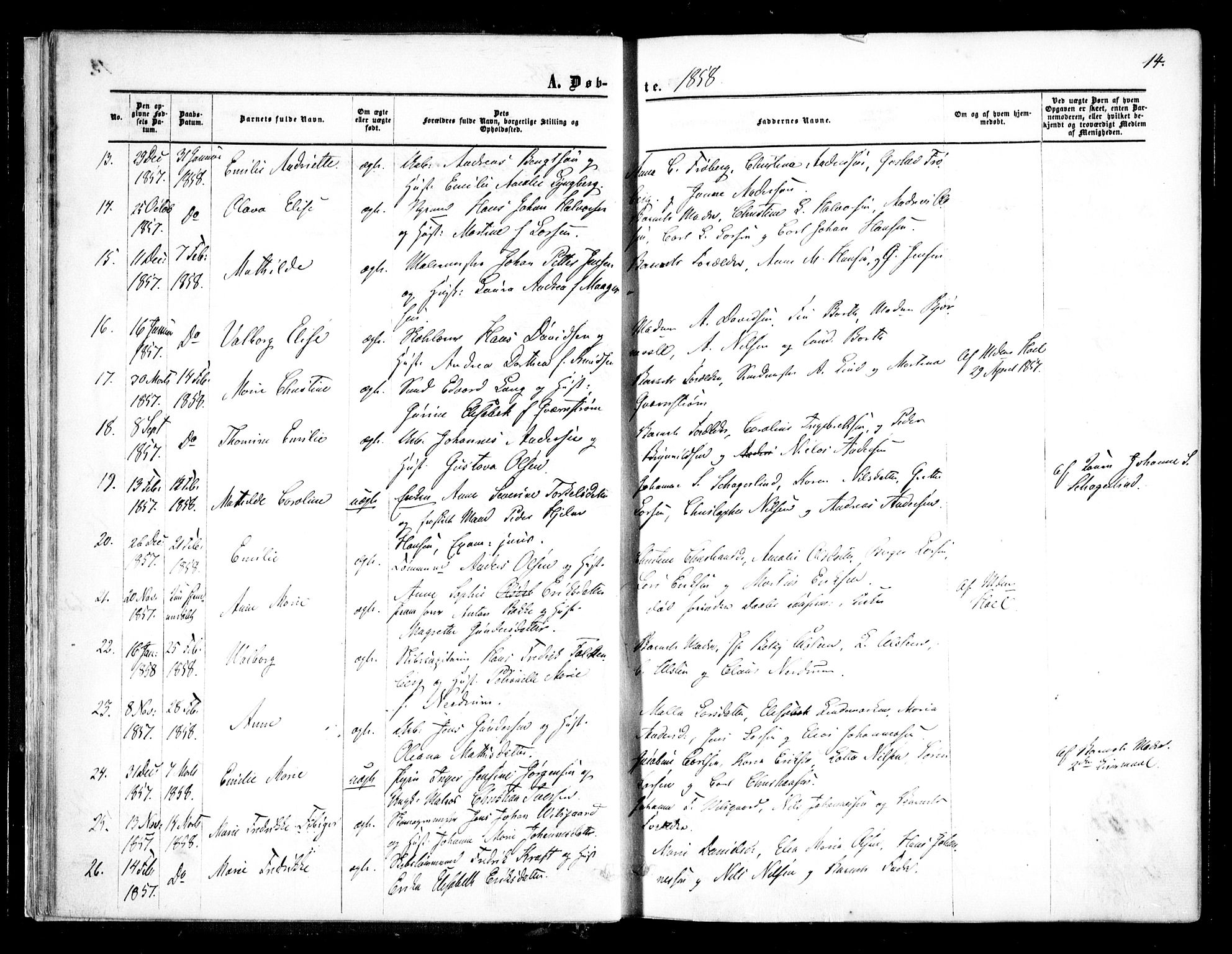 Halden prestekontor Kirkebøker, AV/SAO-A-10909/F/Fa/L0007: Ministerialbok nr. I 7, 1857-1865, s. 14