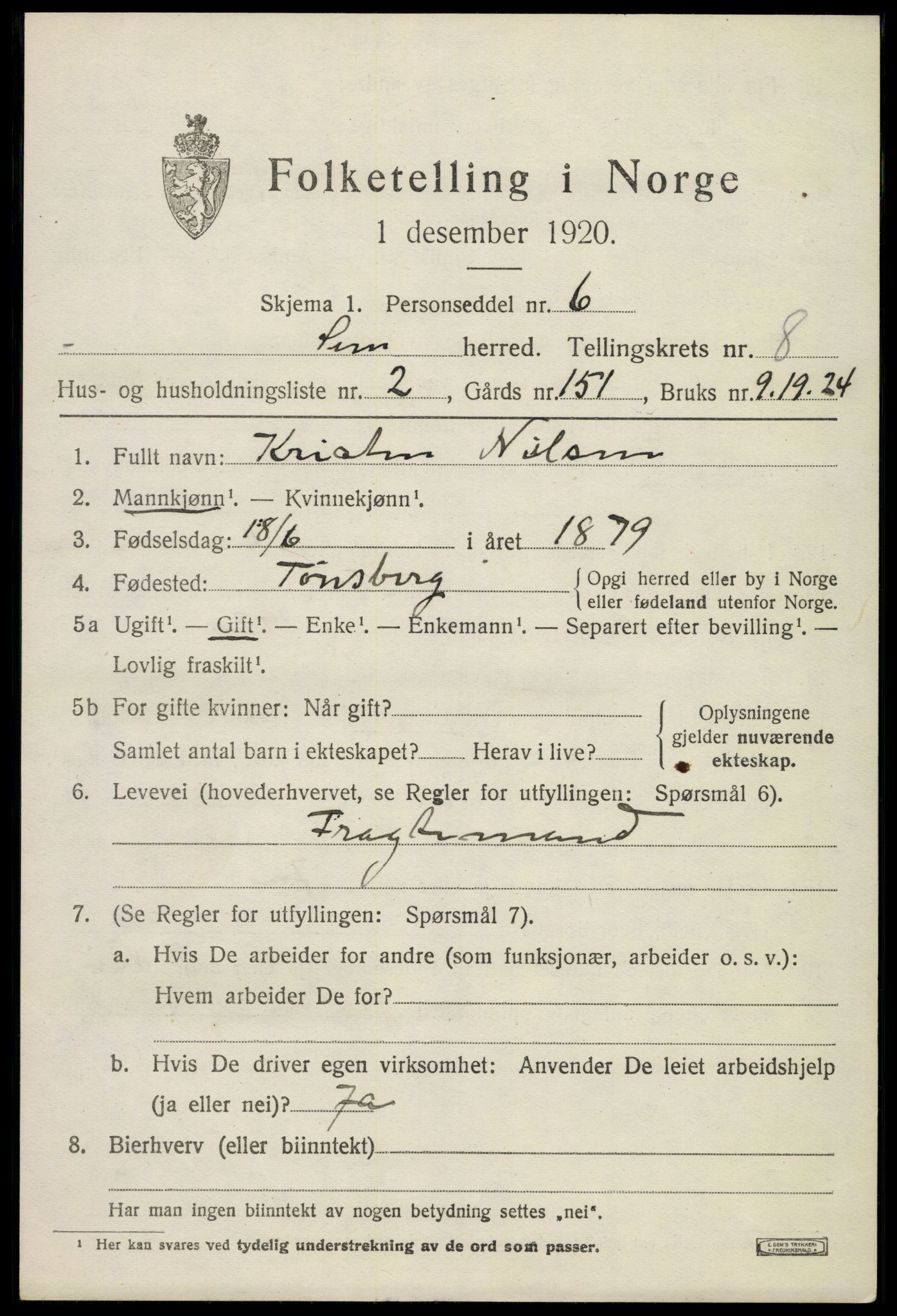SAKO, Folketelling 1920 for 0721 Sem herred, 1920, s. 11213