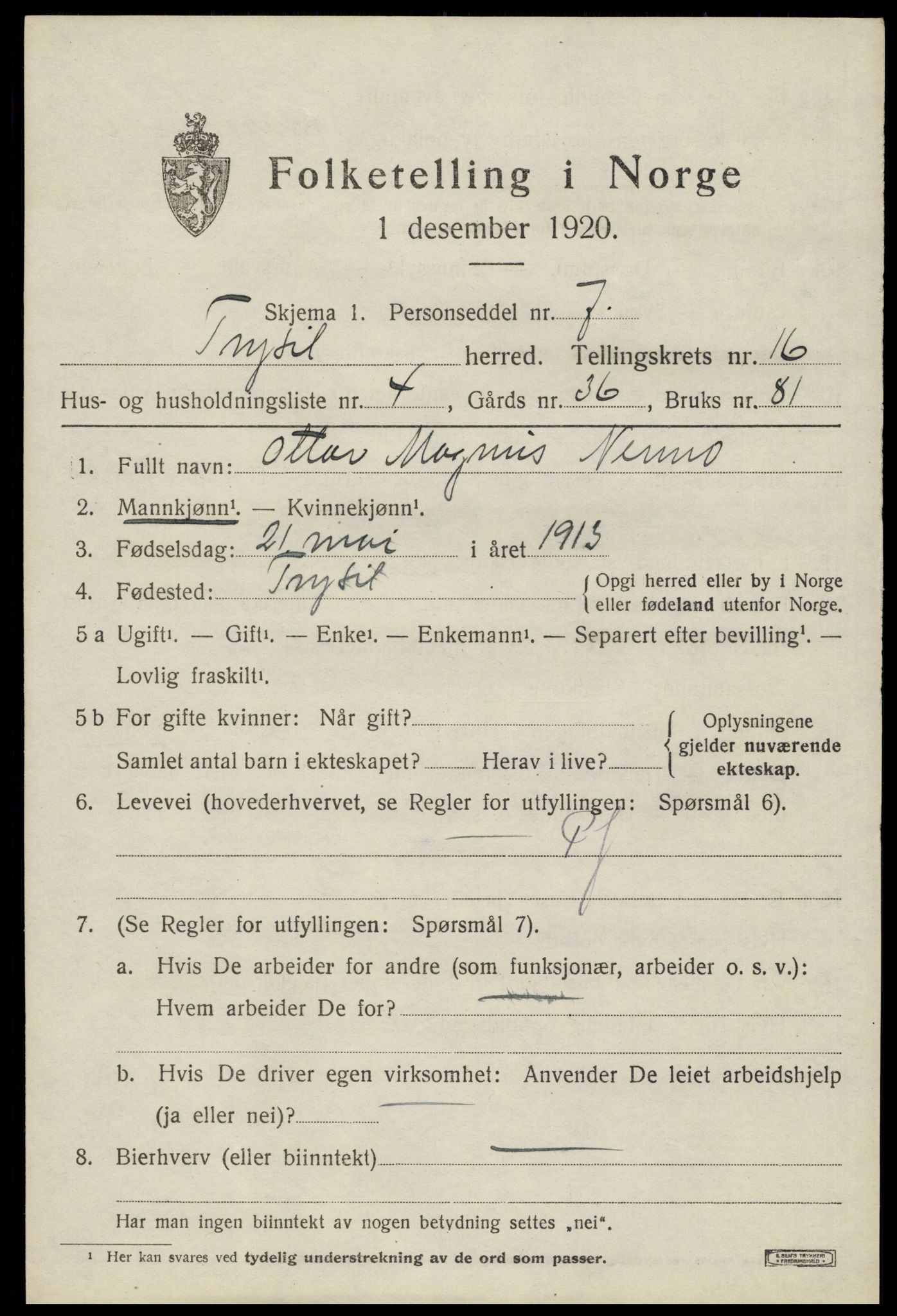 SAH, Folketelling 1920 for 0428 Trysil herred, 1920, s. 9479