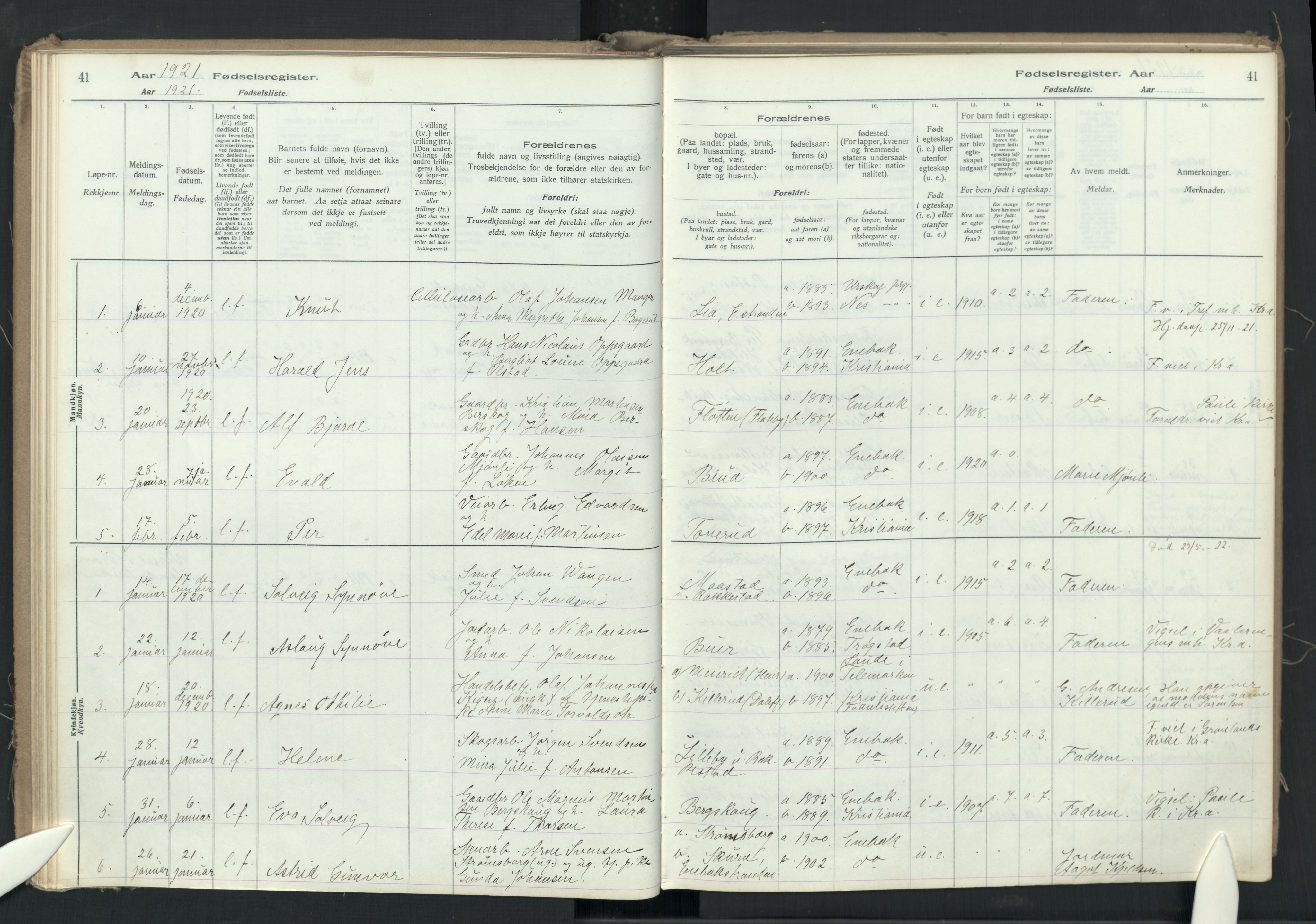 Enebakk prestekontor Kirkebøker, AV/SAO-A-10171c/J/Ja/L0001: Fødselsregister nr. I 1, 1916-1948, s. 41