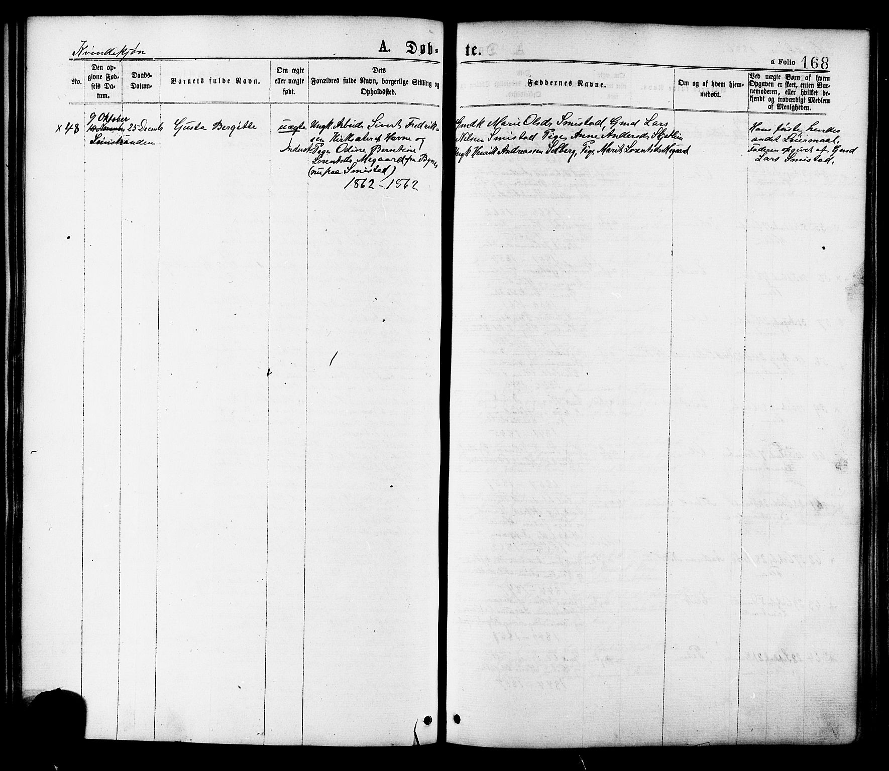 Ministerialprotokoller, klokkerbøker og fødselsregistre - Sør-Trøndelag, SAT/A-1456/691/L1079: Ministerialbok nr. 691A11, 1873-1886, s. 168