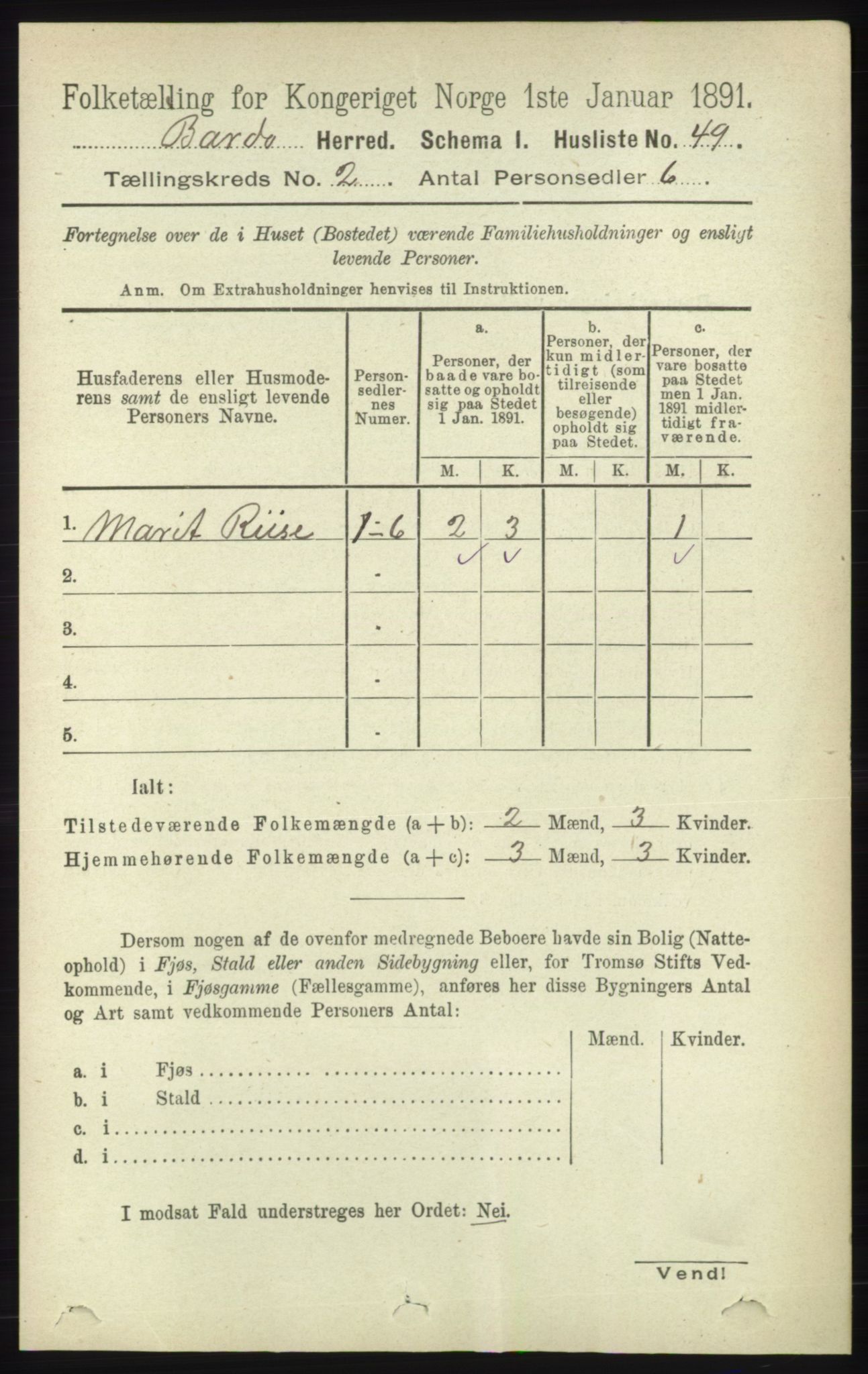 RA, Folketelling 1891 for 1922 Bardu herred, 1891, s. 481