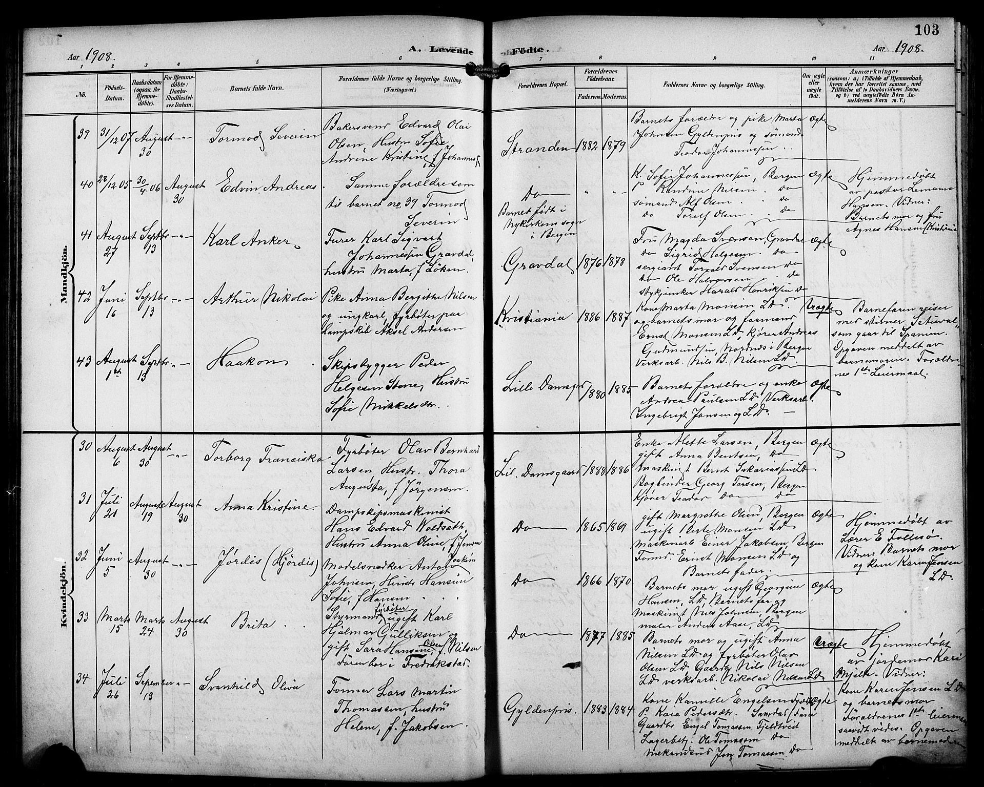 Laksevåg Sokneprestembete, AV/SAB-A-76501/H/Ha/Hab/Haba/L0004: Klokkerbok nr. A 4, 1899-1909, s. 103
