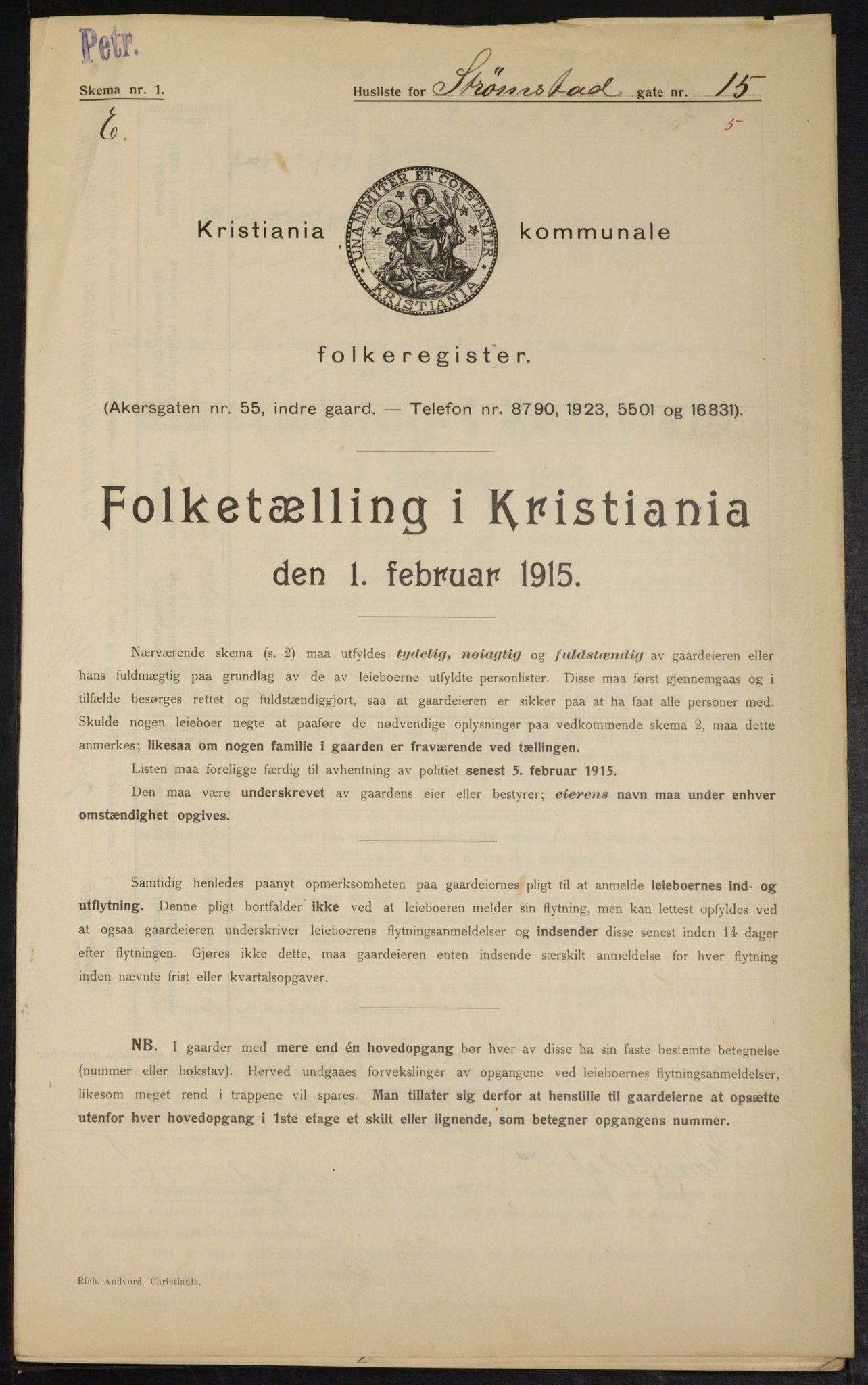 OBA, Kommunal folketelling 1.2.1915 for Kristiania, 1915, s. 104101