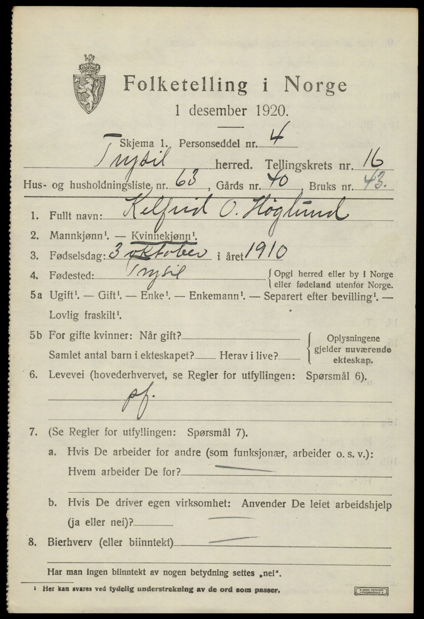SAH, Folketelling 1920 for 0428 Trysil herred, 1920, s. 10165