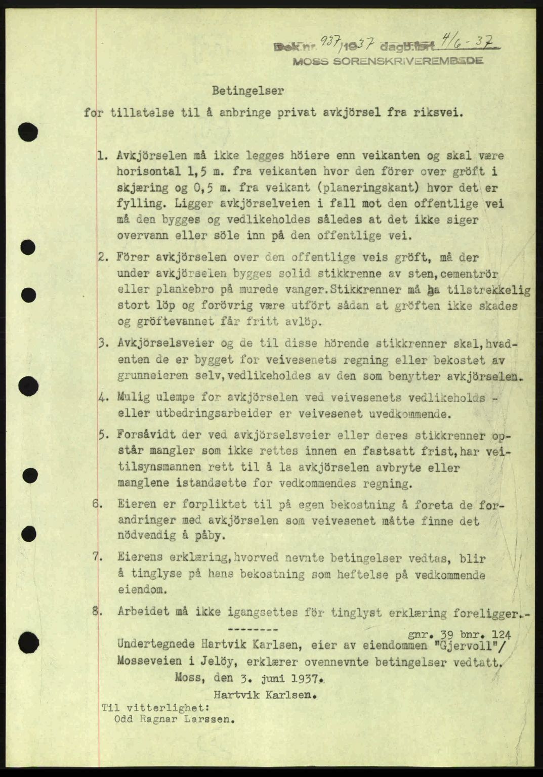 Moss sorenskriveri, SAO/A-10168: Pantebok nr. B3, 1937-1937, Dagboknr: 937/1937