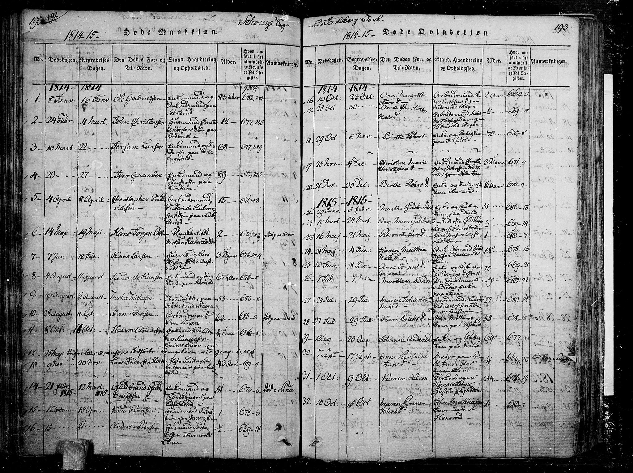 Skoger kirkebøker, SAKO/A-59/F/Fa/L0002: Ministerialbok nr. I 2 /1, 1814-1842, s. 192-193