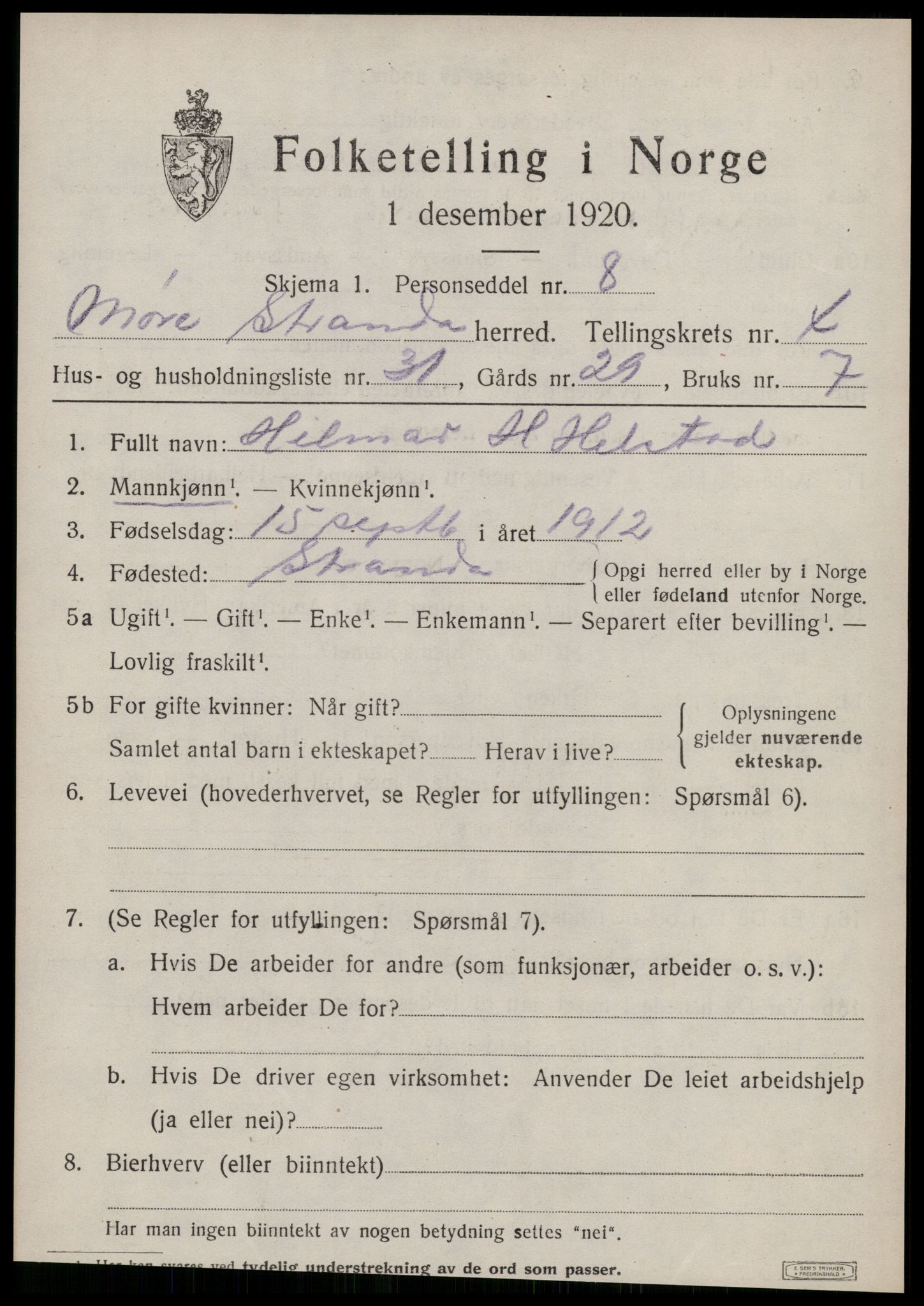 SAT, Folketelling 1920 for 1525 Stranda herred, 1920, s. 2817