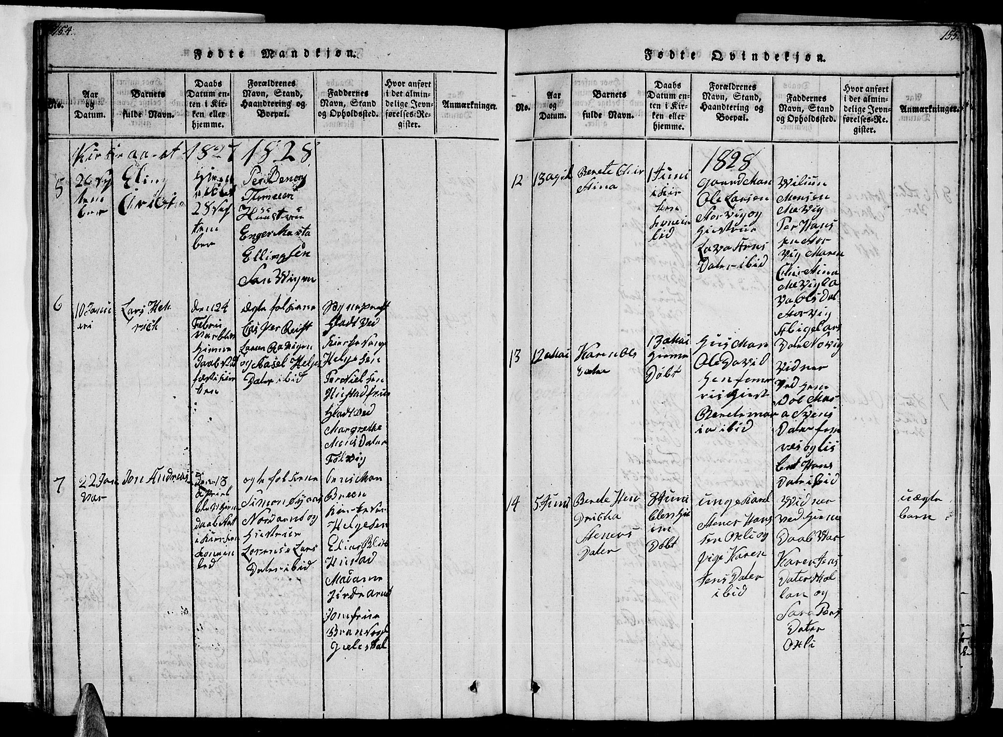 Ministerialprotokoller, klokkerbøker og fødselsregistre - Nordland, AV/SAT-A-1459/805/L0105: Klokkerbok nr. 805C01, 1820-1839, s. 154-155