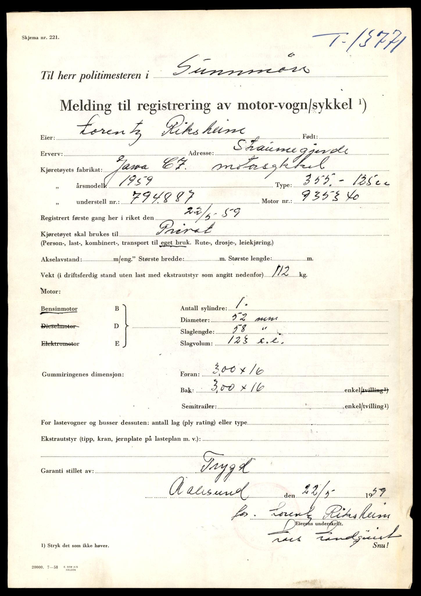 Møre og Romsdal vegkontor - Ålesund trafikkstasjon, AV/SAT-A-4099/F/Fe/L0041: Registreringskort for kjøretøy T 13710 - T 13905, 1927-1998, s. 1059