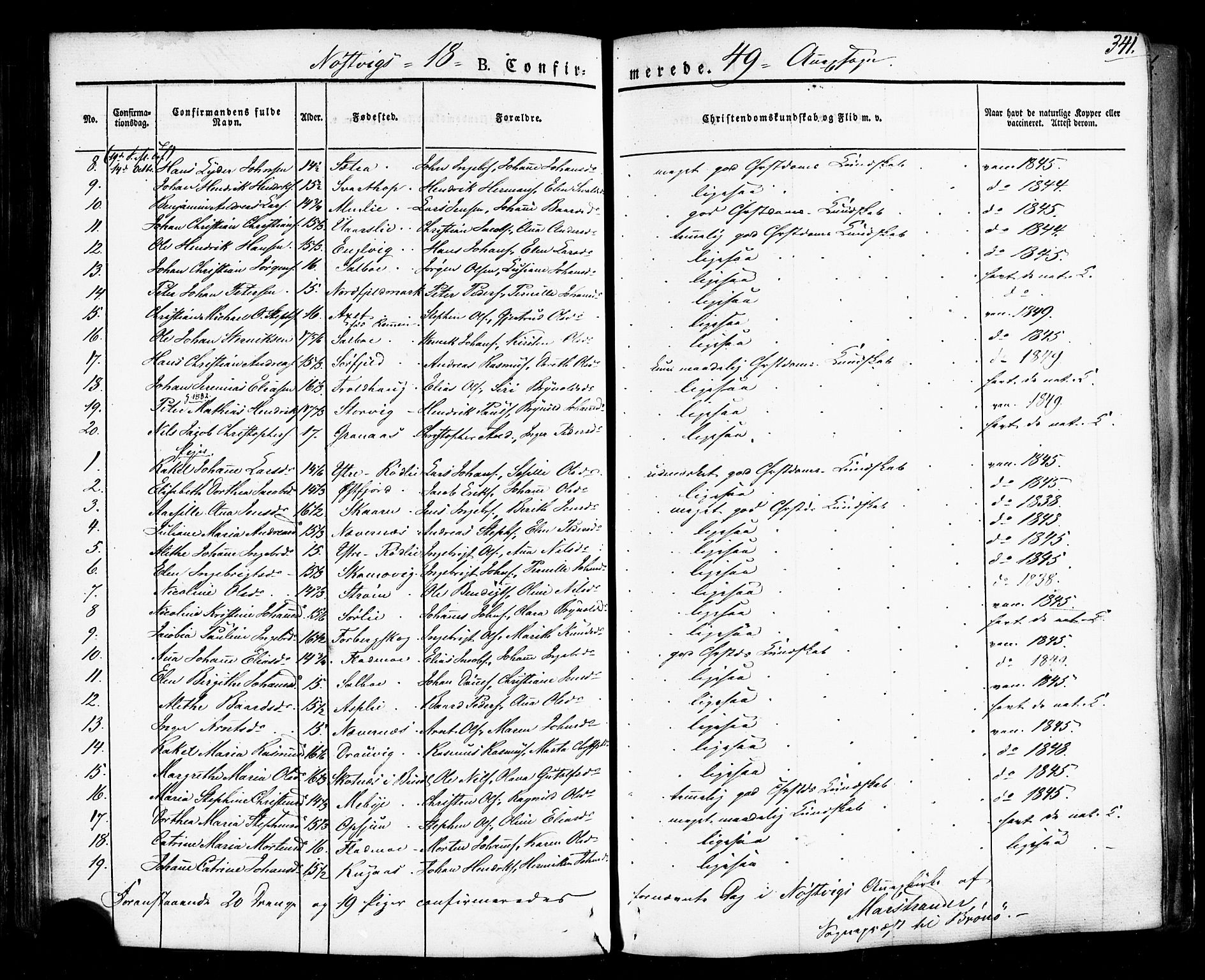 Ministerialprotokoller, klokkerbøker og fødselsregistre - Nordland, AV/SAT-A-1459/814/L0224: Ministerialbok nr. 814A05, 1834-1874, s. 341