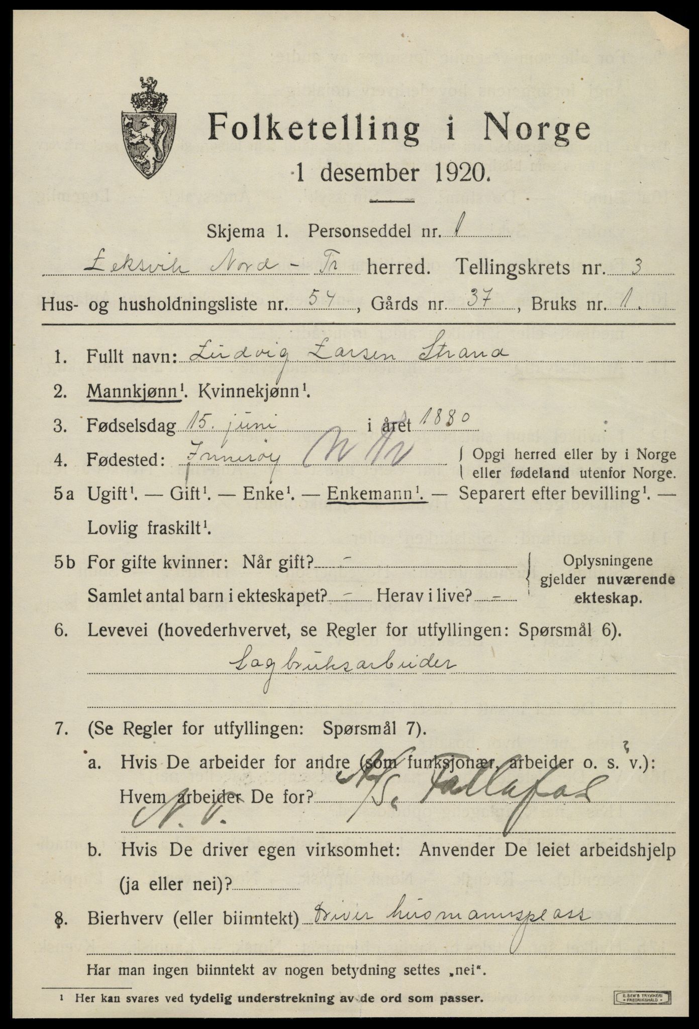 SAT, Folketelling 1920 for 1718 Leksvik herred, 1920, s. 3446
