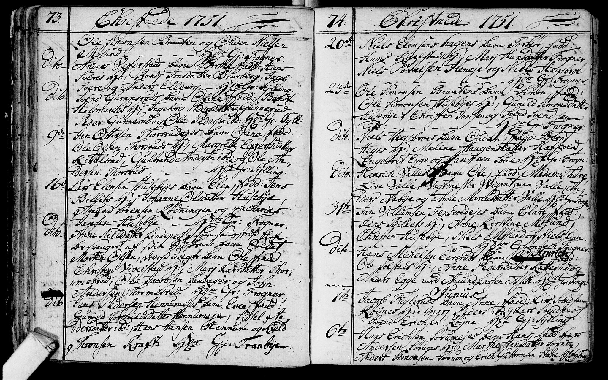 Lier kirkebøker, SAKO/A-230/F/Fa/L0004: Ministerialbok nr. I 4, 1749-1764, s. 73-74