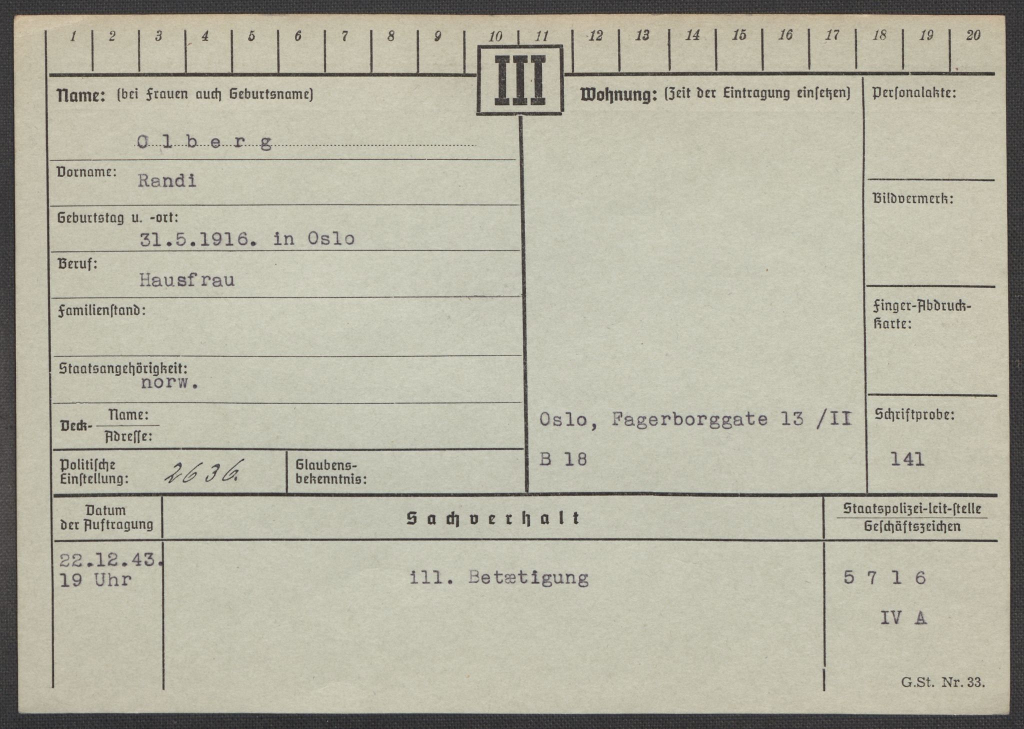 Befehlshaber der Sicherheitspolizei und des SD, AV/RA-RAFA-5969/E/Ea/Eaa/L0008: Register over norske fanger i Møllergata 19: Oelze-Ru, 1940-1945, s. 36