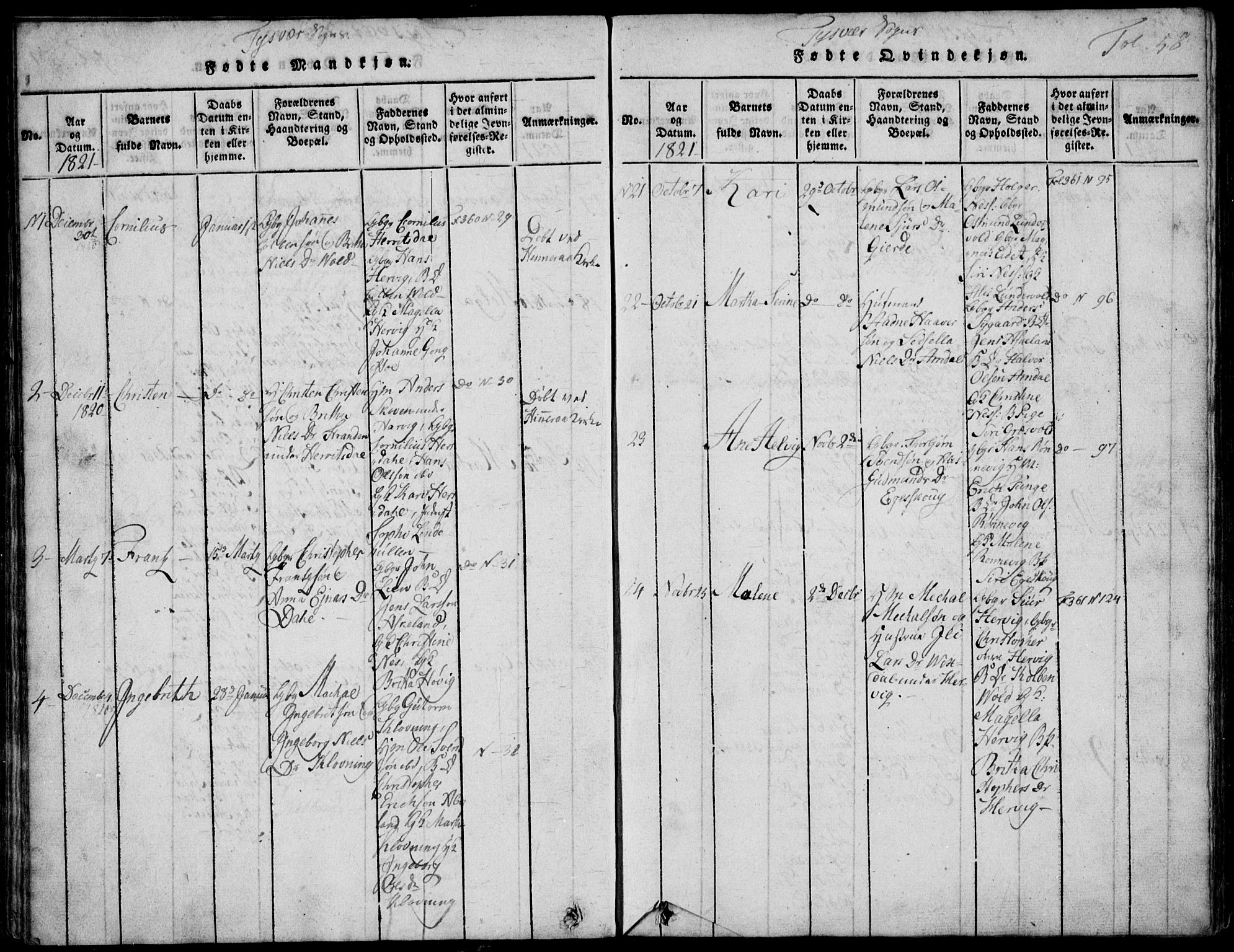 Skjold sokneprestkontor, AV/SAST-A-101847/H/Ha/Hab/L0002: Klokkerbok nr. B 2 /1, 1815-1830, s. 58