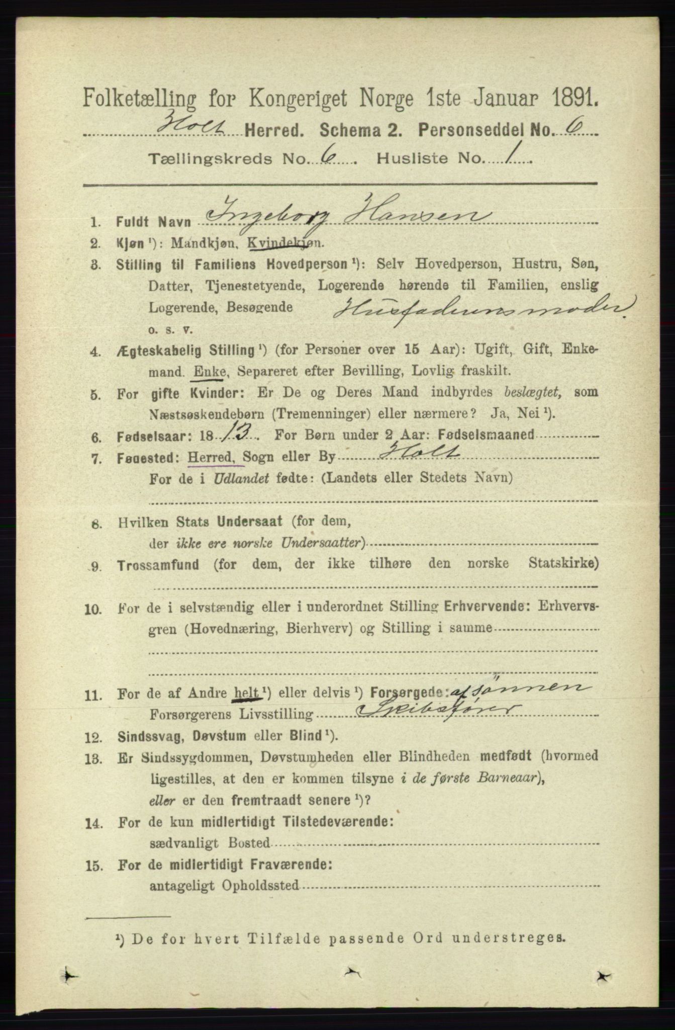 RA, Folketelling 1891 for 0914 Holt herred, 1891, s. 3002